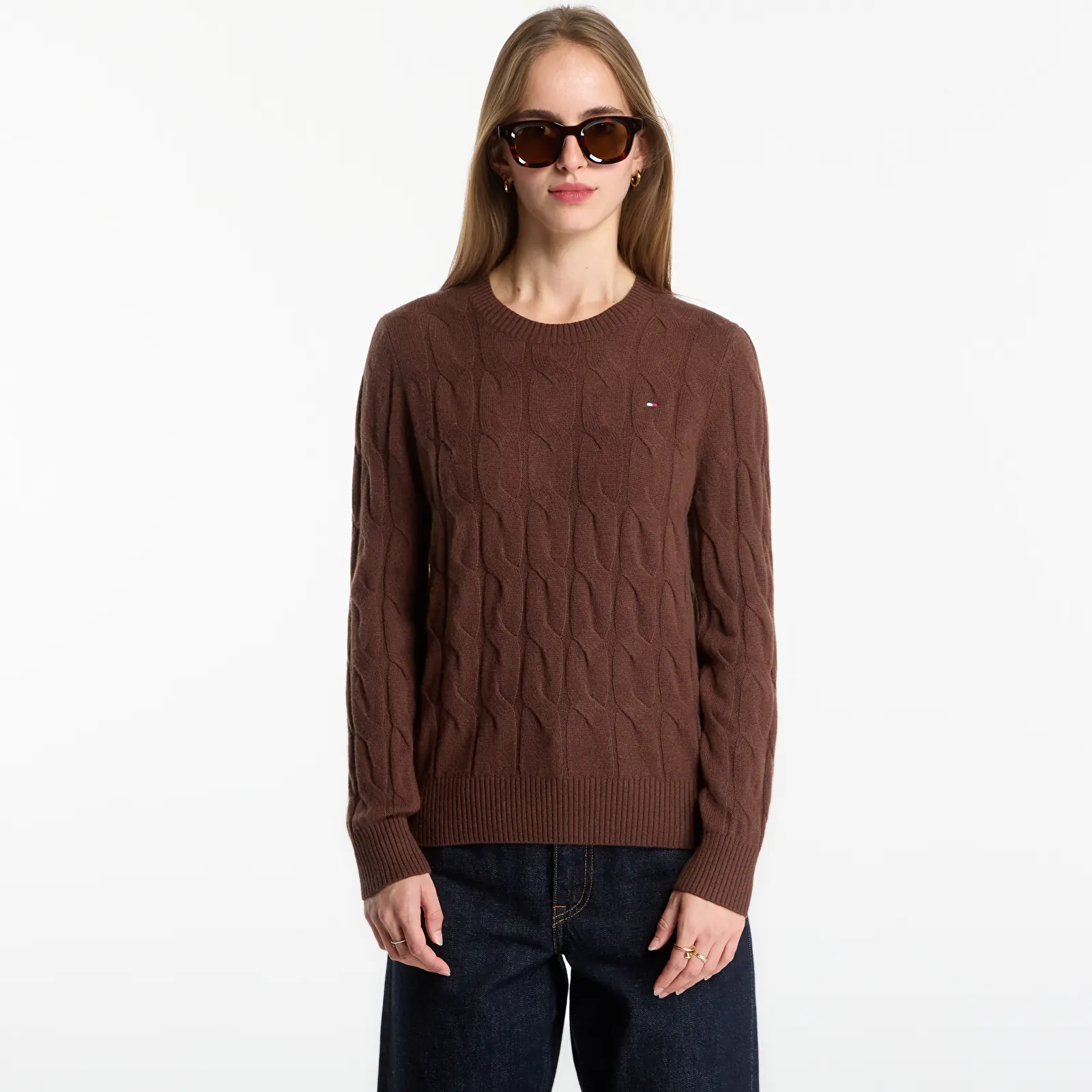 Pulls Tommy Hilfiger Soft Wool Cable C-Nk Ls Sweater Legacy Brown