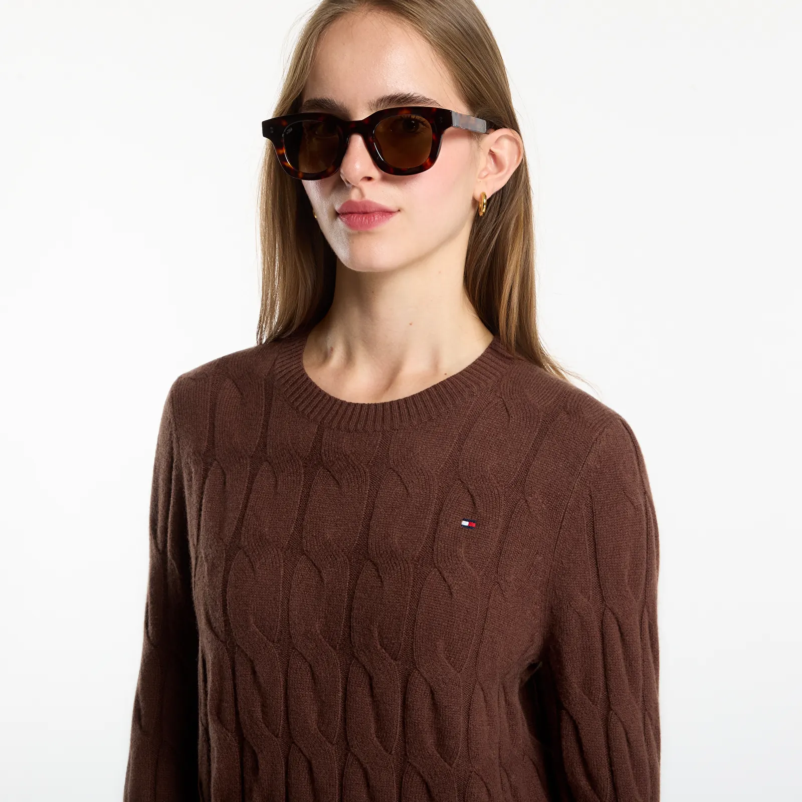 Pulls Tommy Hilfiger Soft Wool Cable C-Nk Ls Sweater Legacy Brown