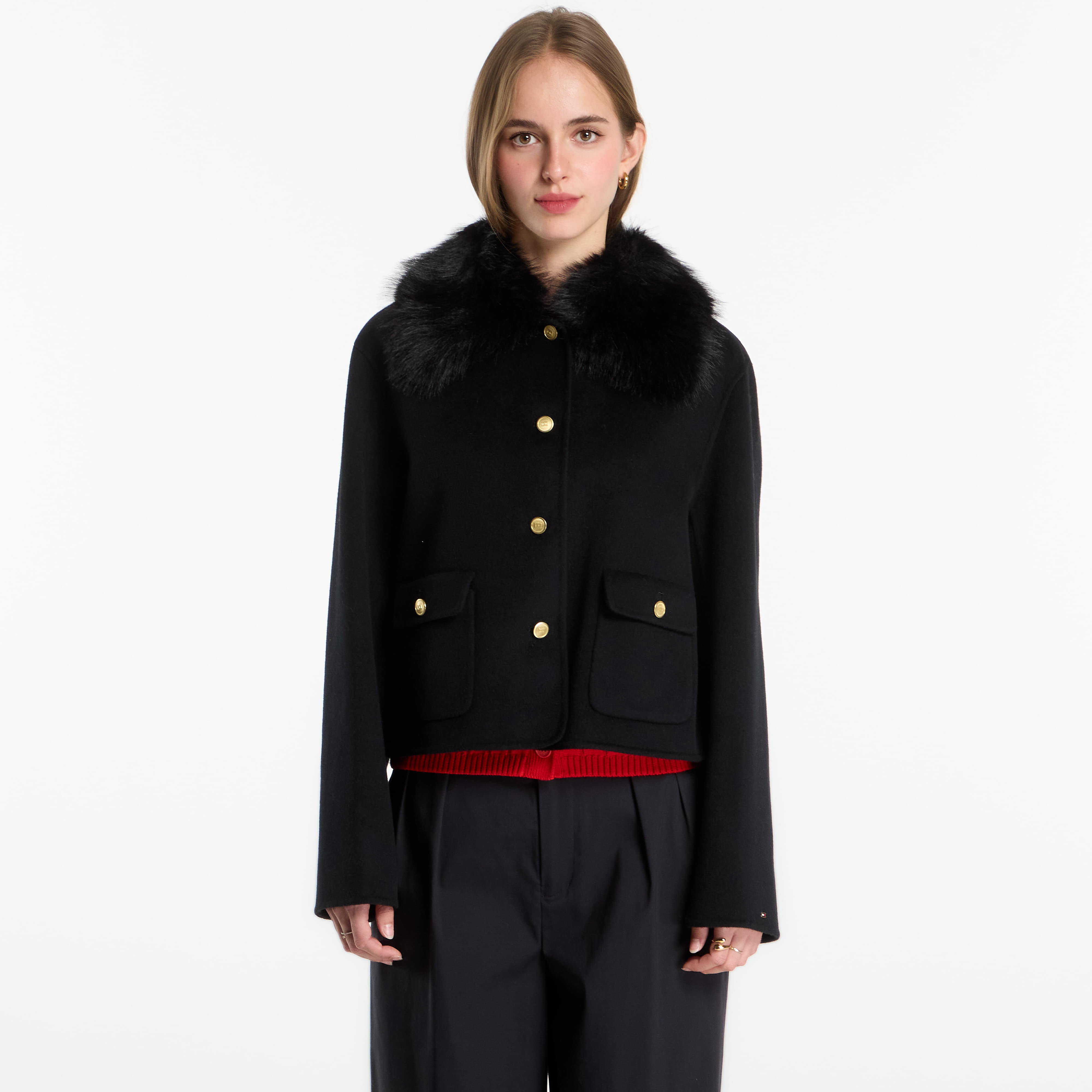 Bunda Tommy Hilfiger Df Wool Lady Jacket With Fur Black 34