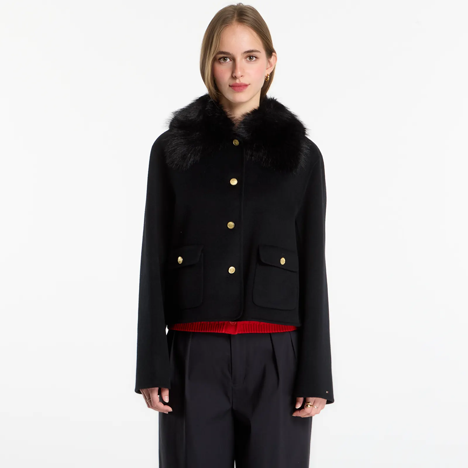 Jakker Tommy Hilfiger Df Wool Lady Jacket With Fur Black