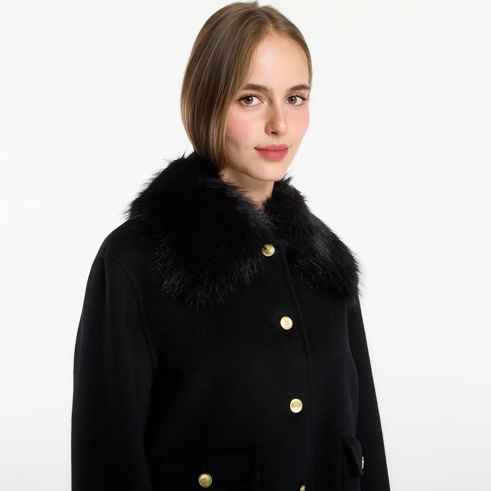 Jakker Tommy Hilfiger Df Wool Lady Jacket With Fur Black