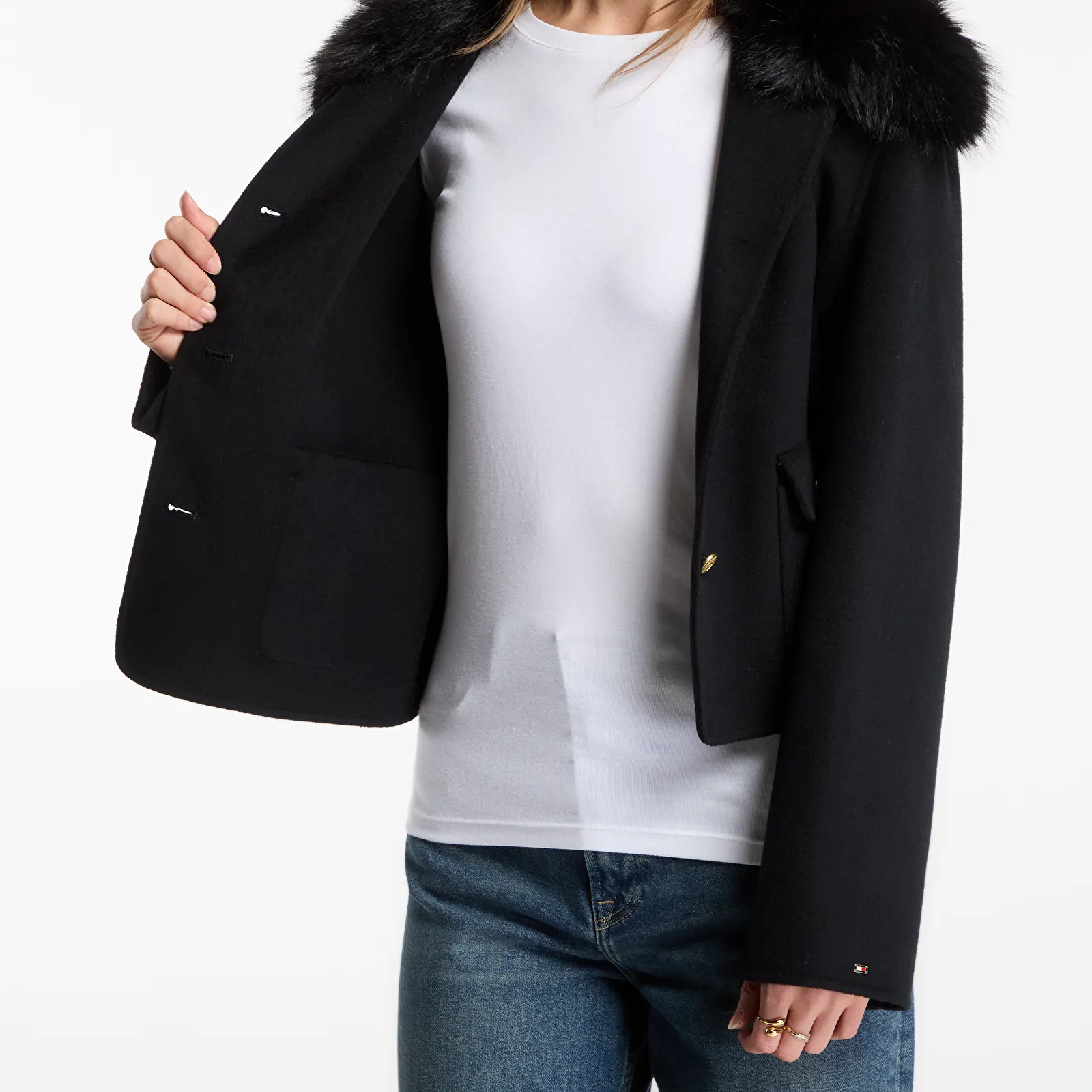 Jakker Tommy Hilfiger Df Wool Lady Jacket With Fur Black