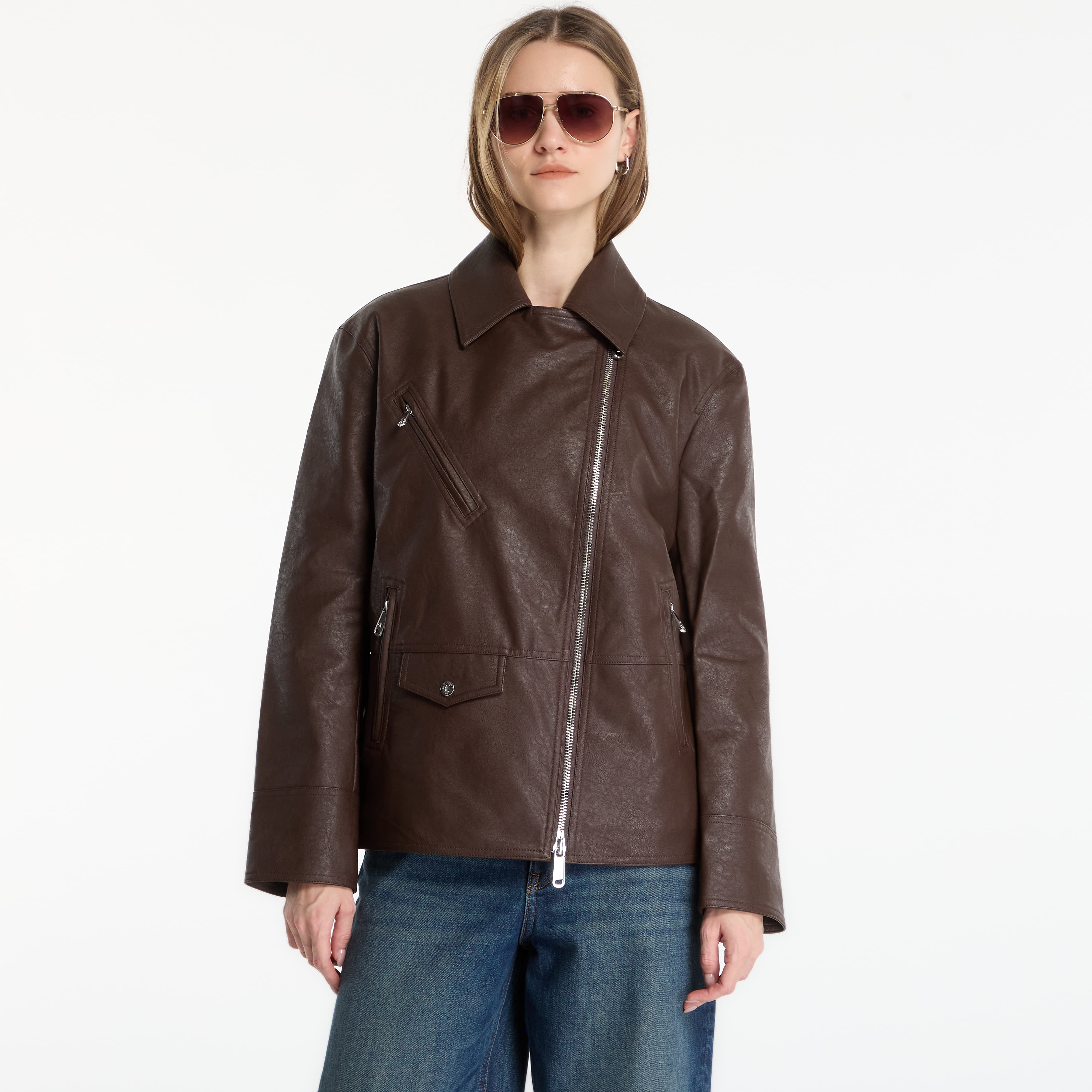 Яке Calvin Klein Jeans Faux Leather Moto Brown Cork XS