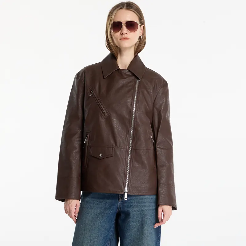 Kurtka Calvin Klein Jeans Faux Leather Moto Brown Cork