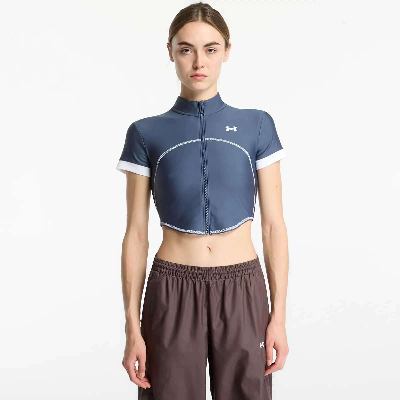 Жіночі топи Under Armour Heatgear Novelty SS FZ Downpour Gray/ White