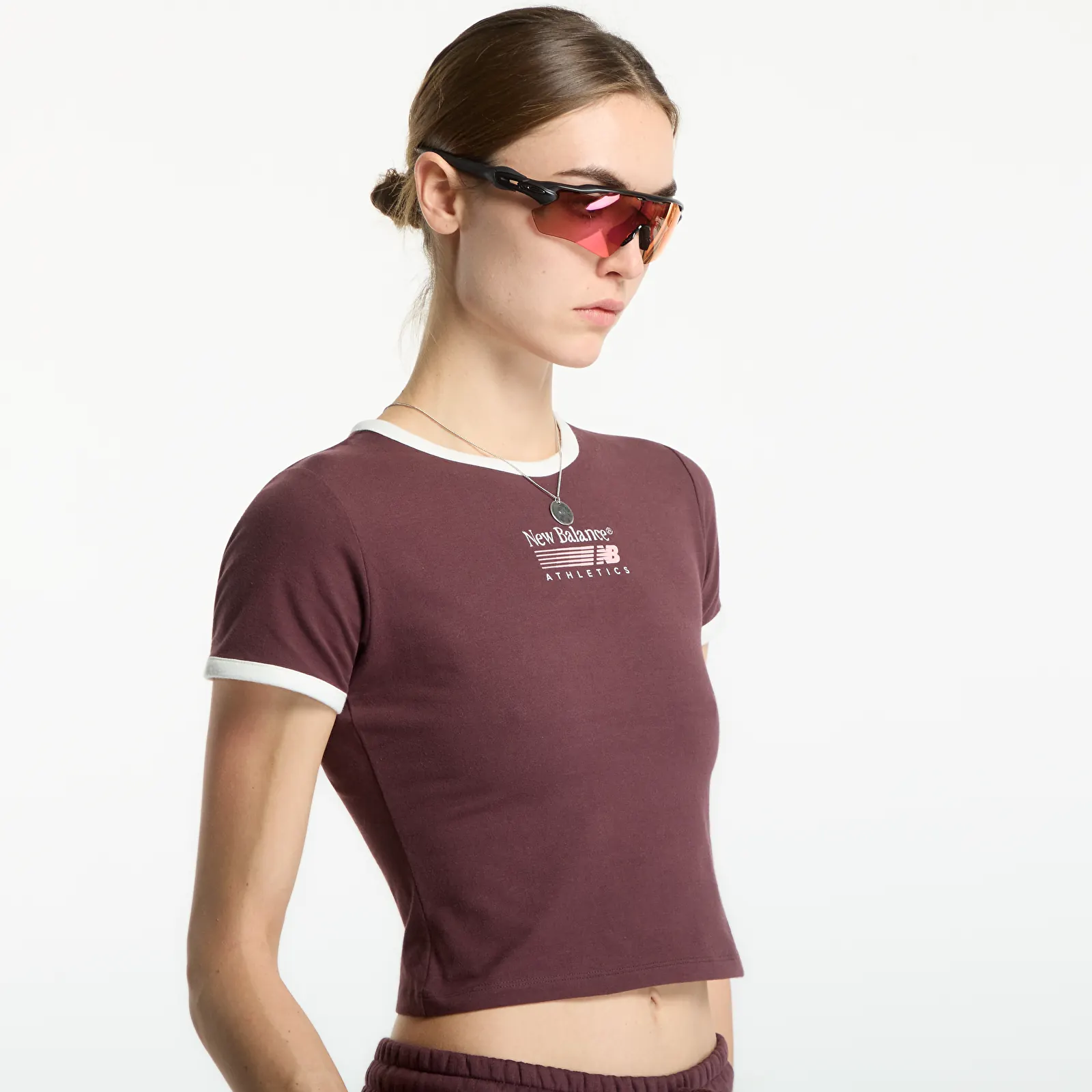 T-shirts femme New Balance Trackside Ringer T-Shirt Cherry Leather