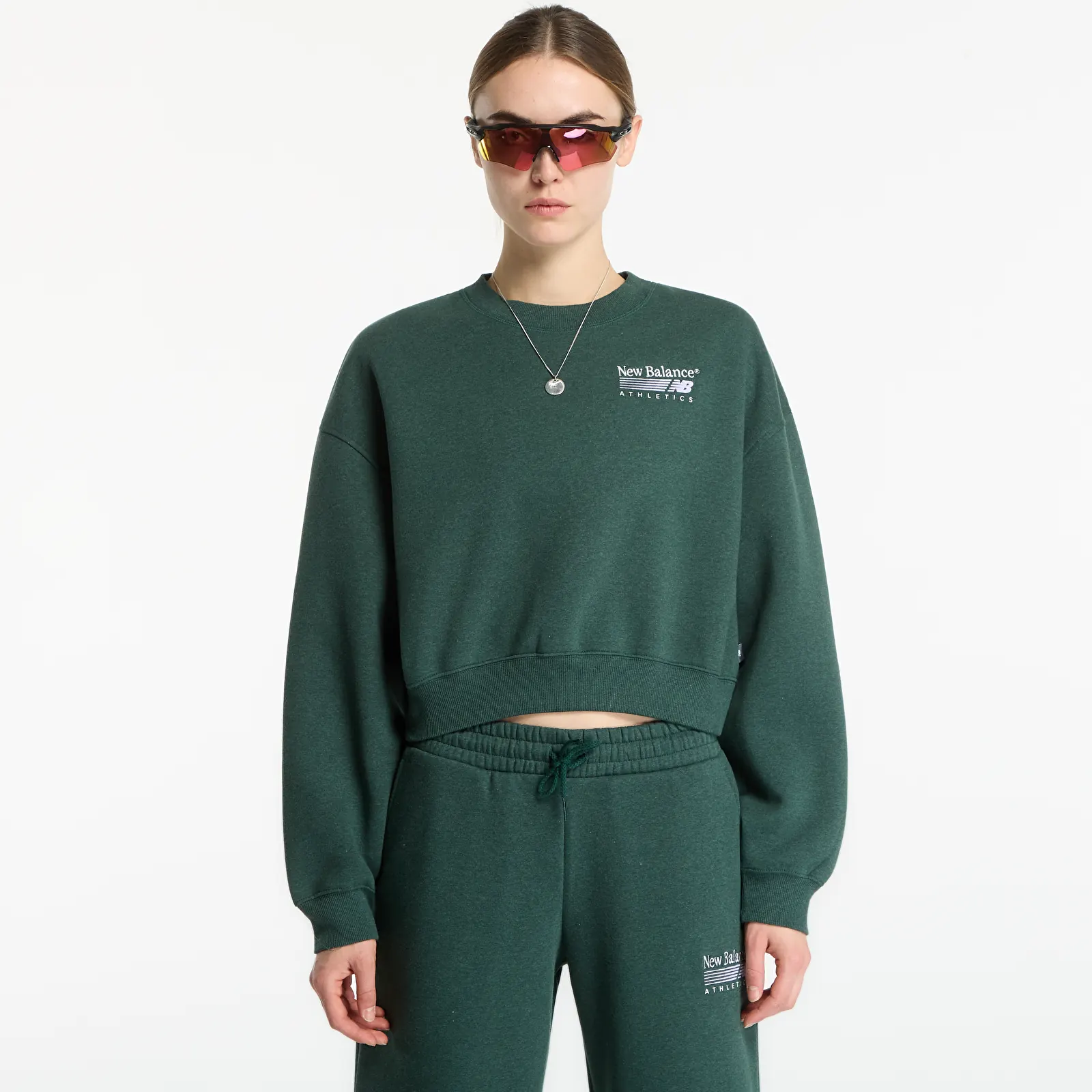 Naiste kampsunid New Balance Trackside Fleece Crew Nordic Green Heather
