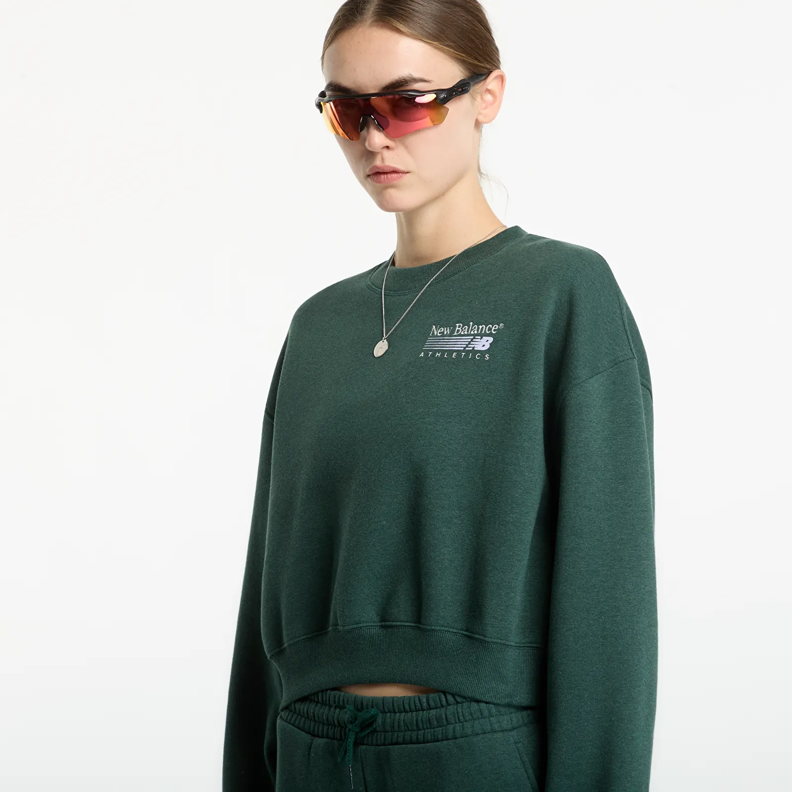 Naiste kampsunid New Balance Trackside Fleece Crew Nordic Green Heather