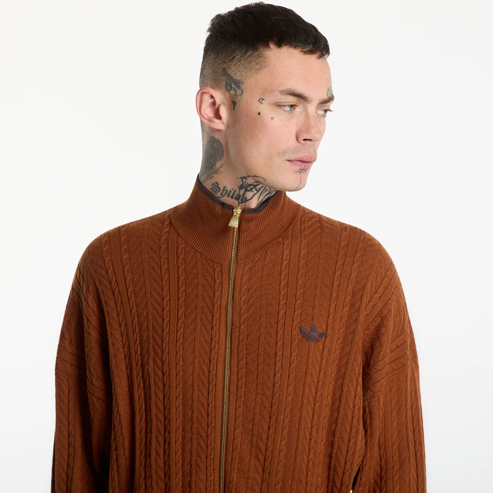 Pánske svetre adidas Firebird Cable Knit Track Top Dusky Bronze