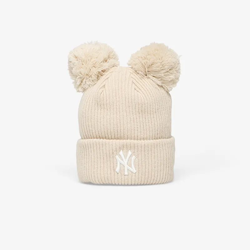 New Era Knit Medium MLB Double Pom Beanie New York Yankees Stone