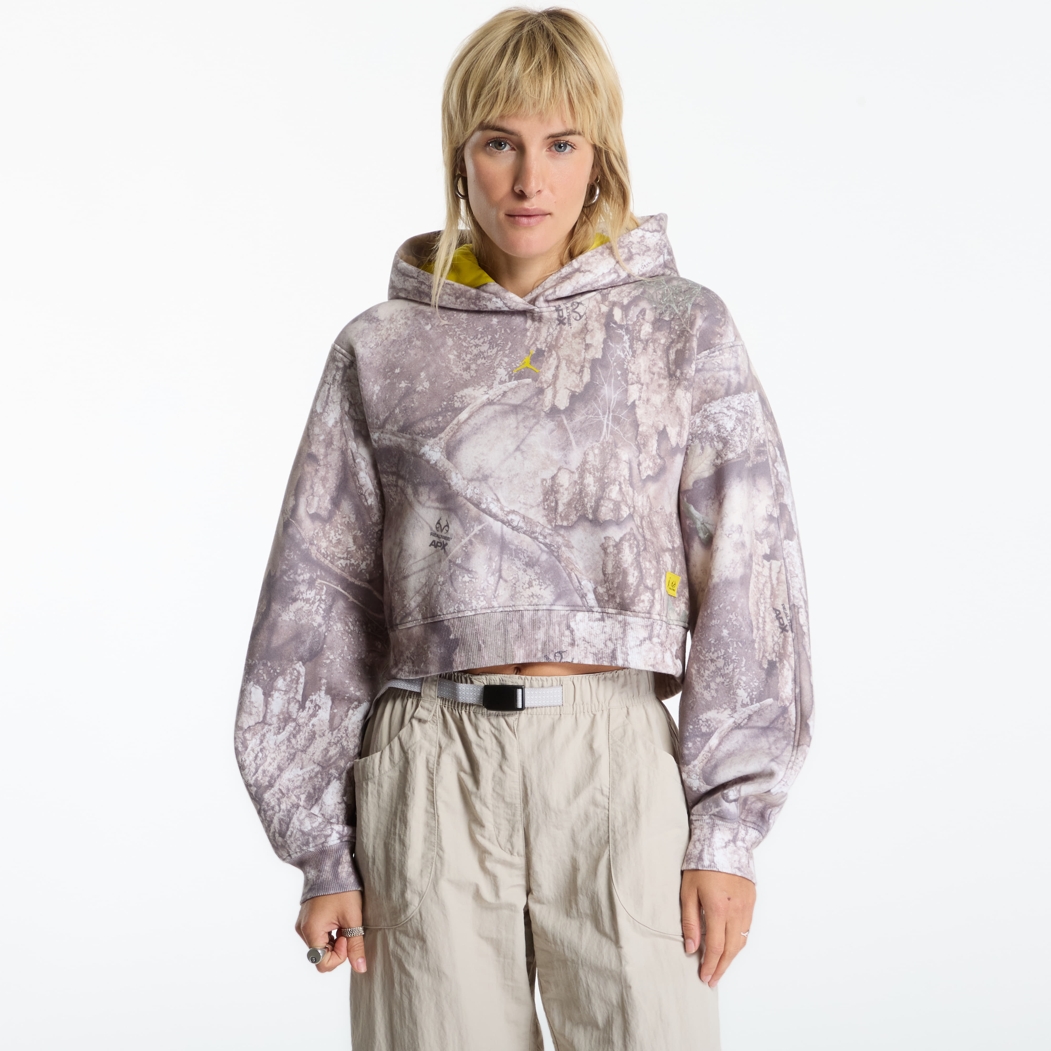 Суитшърт Jordan Brooklyn Realtree Cropped Pullover Hoodie White/ Bright Citron L