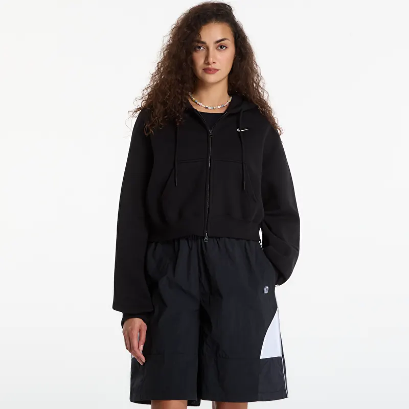 Sweatshirt Nike Studio Fleece Medium Weight Women's Oversized Full-Zip Cropped Hoodie Total Black/ Sail