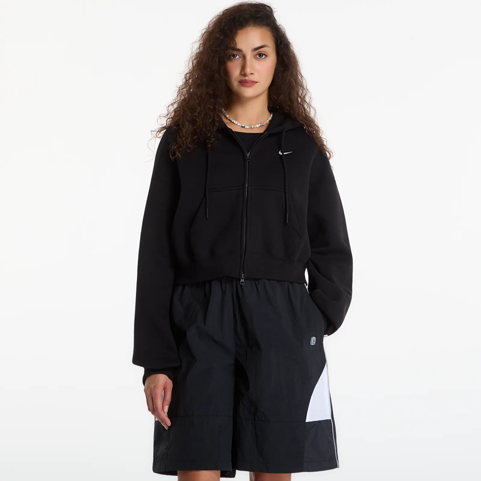 Kapuutsikud ja kampsunid Nike Studio Fleece Medium Weight Women's Oversized Full-Zip Cropped Hoodie Total Black/ Sail