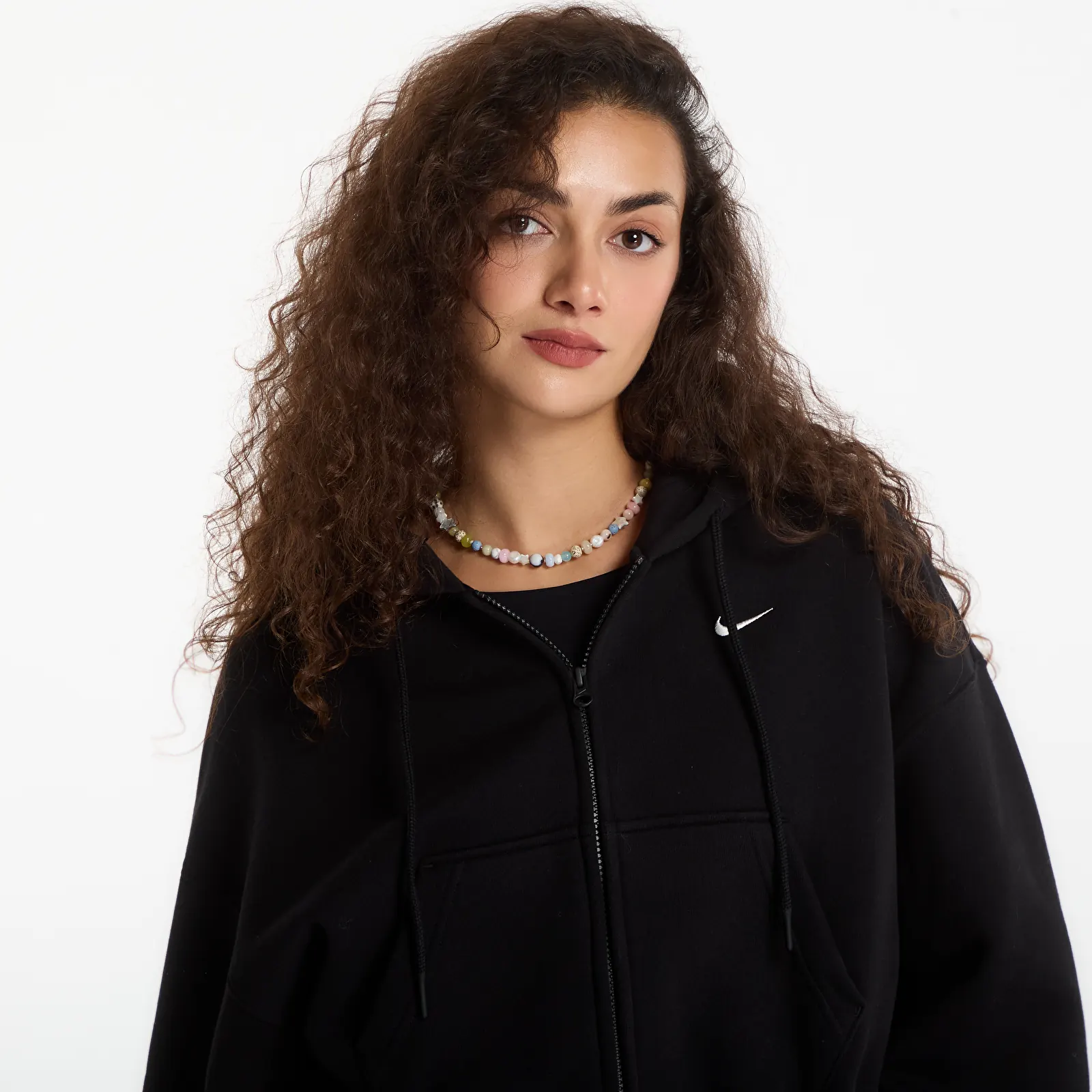 Kapuutsikud ja kampsunid Nike Studio Fleece Medium Weight Women's Oversized Full-Zip Cropped Hoodie Total Black/ Sail