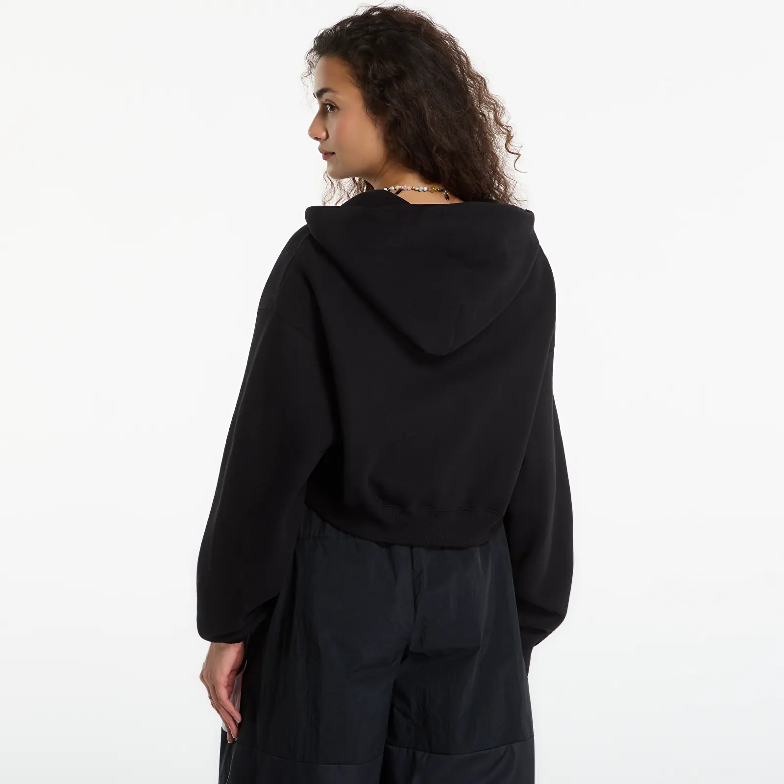 Kapuutsikud ja kampsunid Nike Studio Fleece Medium Weight Women's Oversized Full-Zip Cropped Hoodie Total Black/ Sail