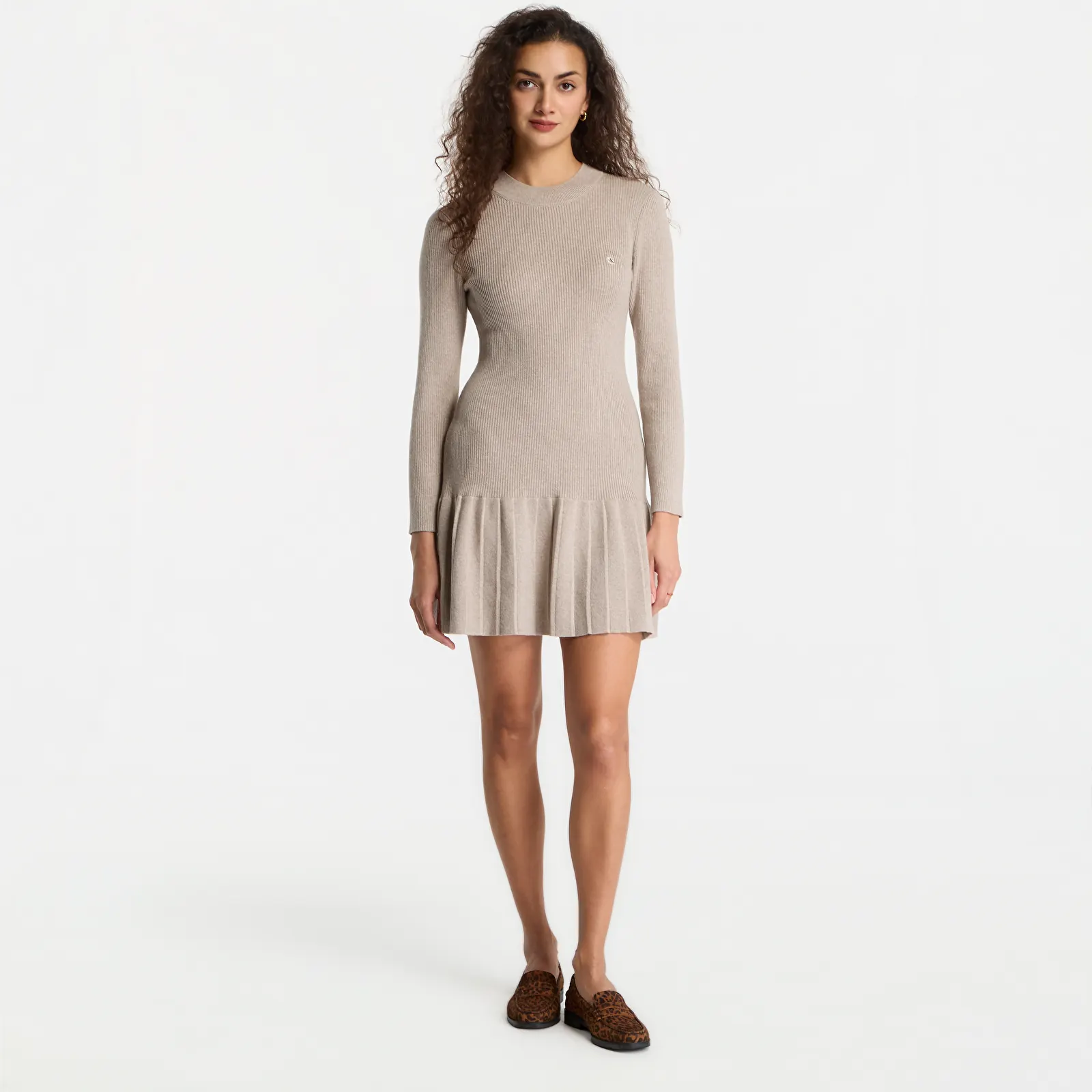 Sieviešu kleitas Calvin Klein Jeans Mockneck Ls Minidress Oatmeal Melange