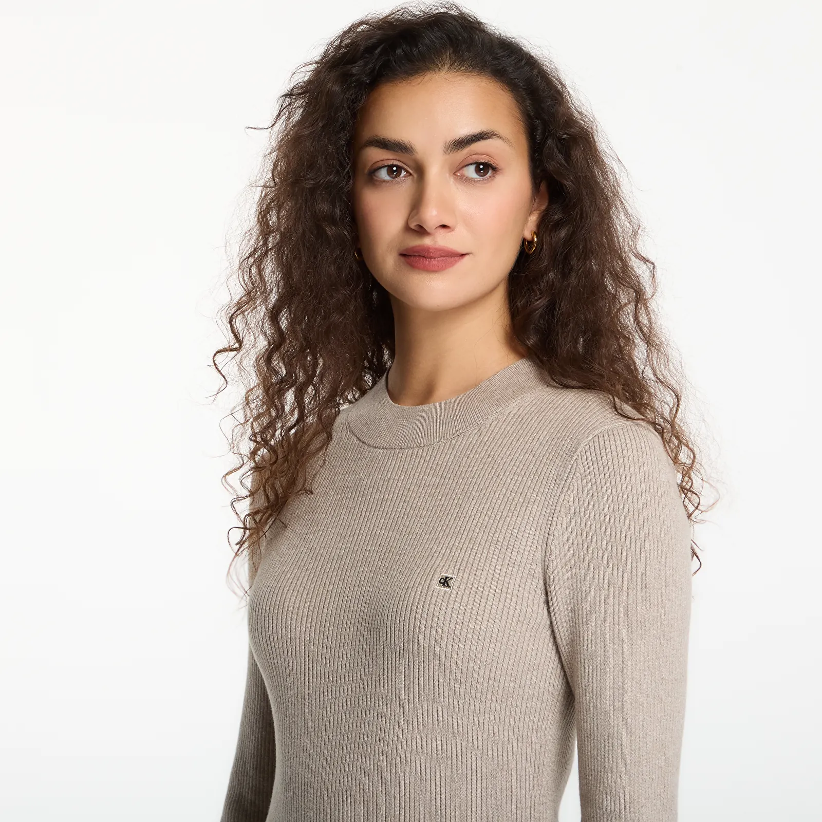 Sieviešu kleitas Calvin Klein Jeans Mockneck Ls Minidress Oatmeal Melange