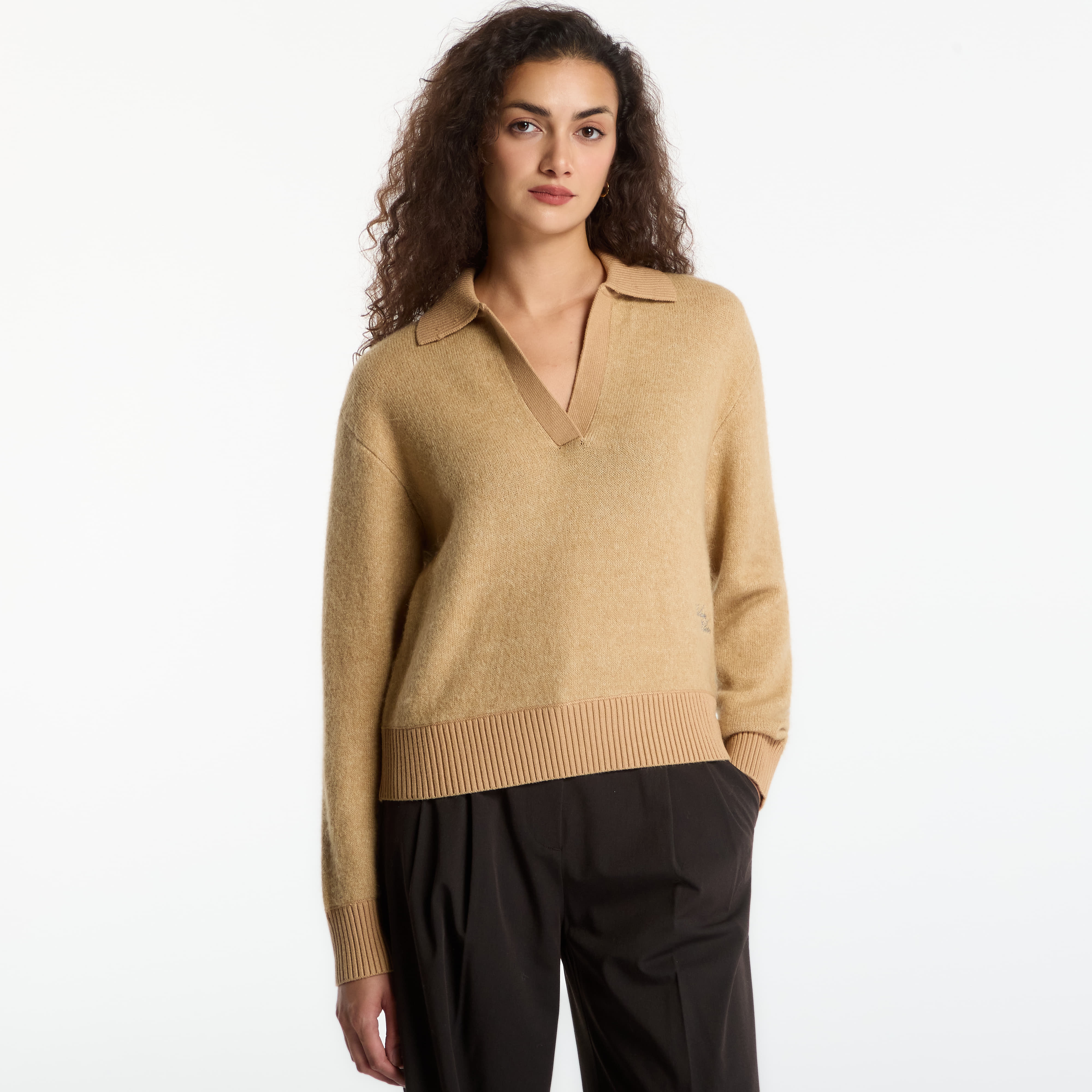 Svetr Calvin Klein Jeans Alpaca Blend Polo Champagne Toast M