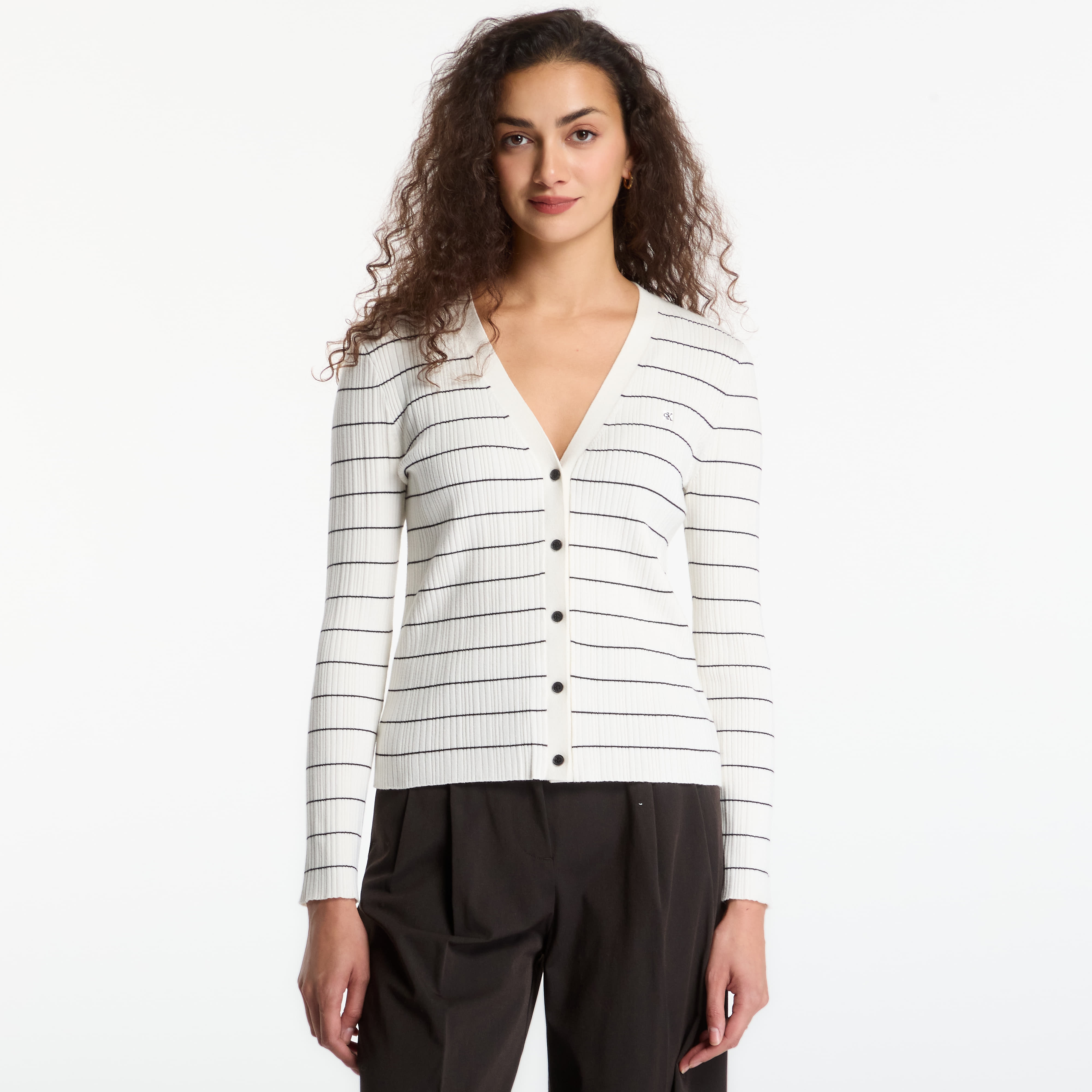 Пуловер Calvin Klein Jeans Tech Knit Rib Stripe Cardigan Tofu L