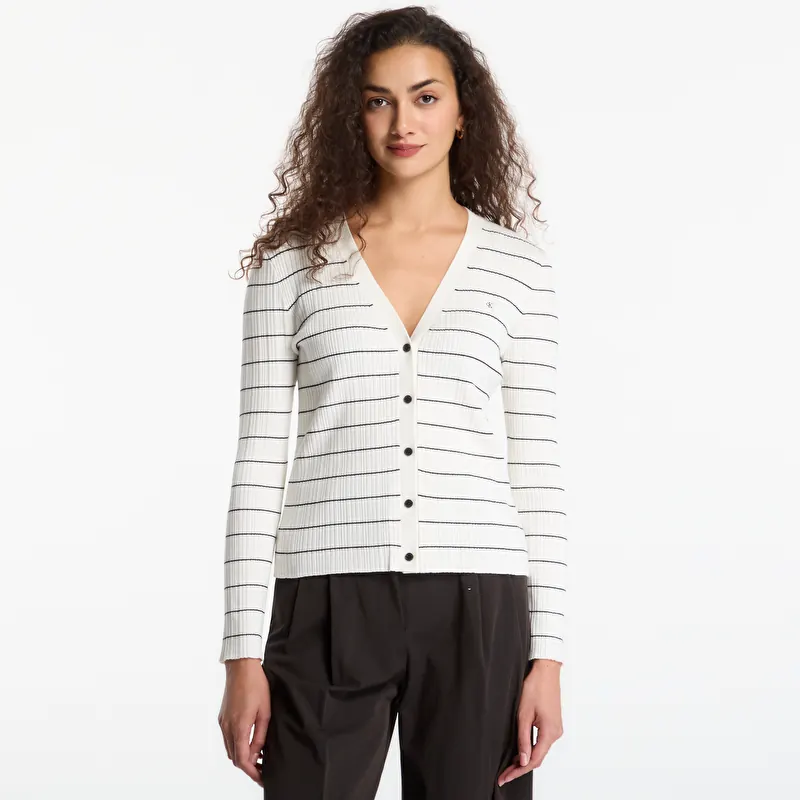 Tröja Calvin Klein Jeans Tech Knit Rib Stripe Cardigan Tofu