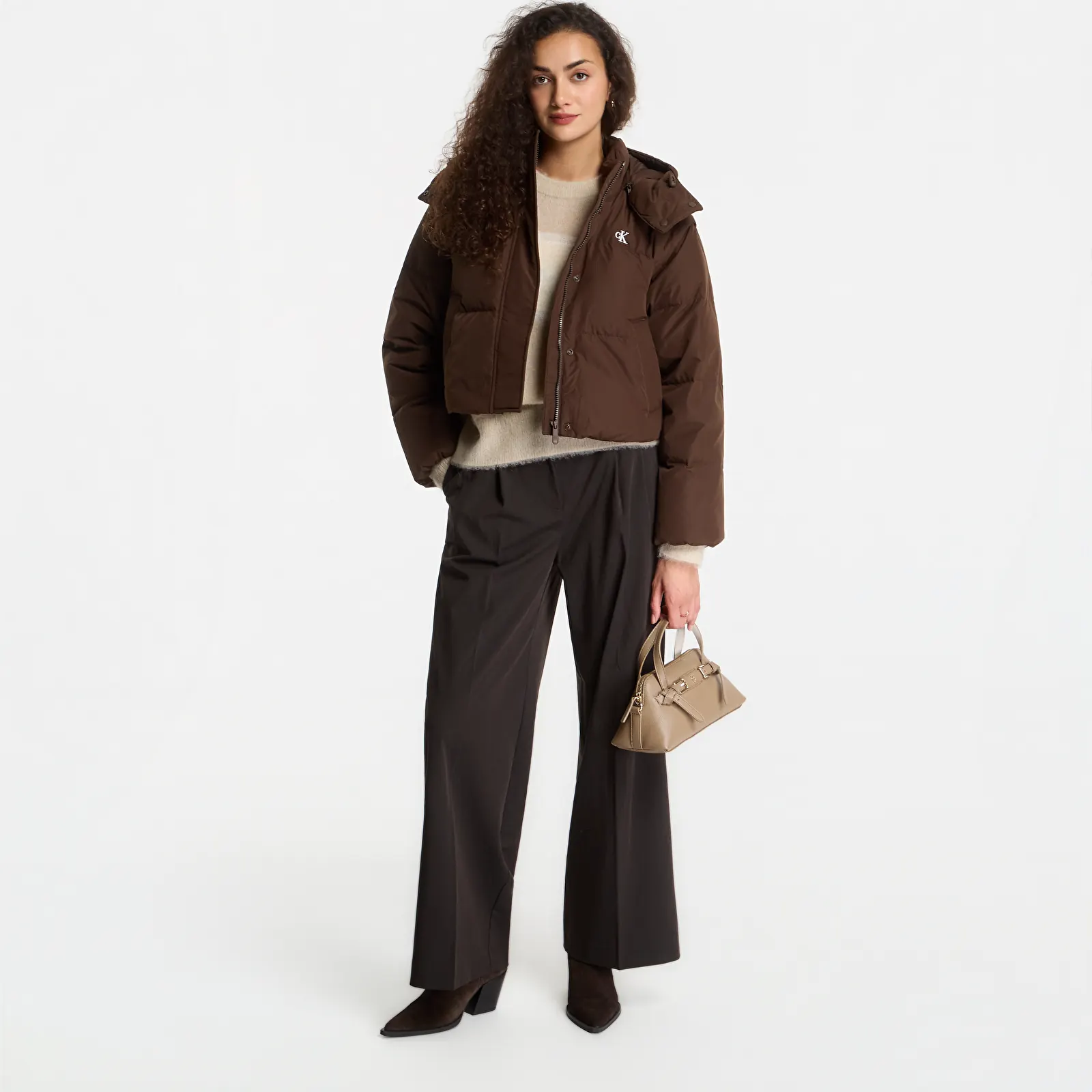 Női kabátok Calvin Klein Jeans Matte Detachable Slv Short Down Brown Cork