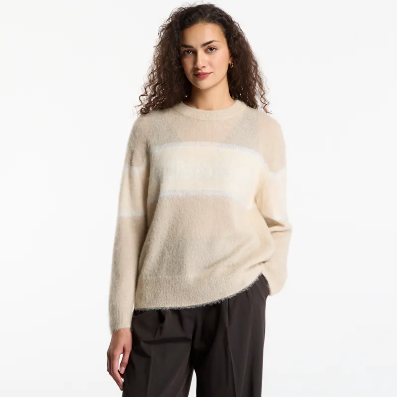 Tröja Calvin Klein Jeans Brushed Alpaca Stripe Logo Sweat White Pepper