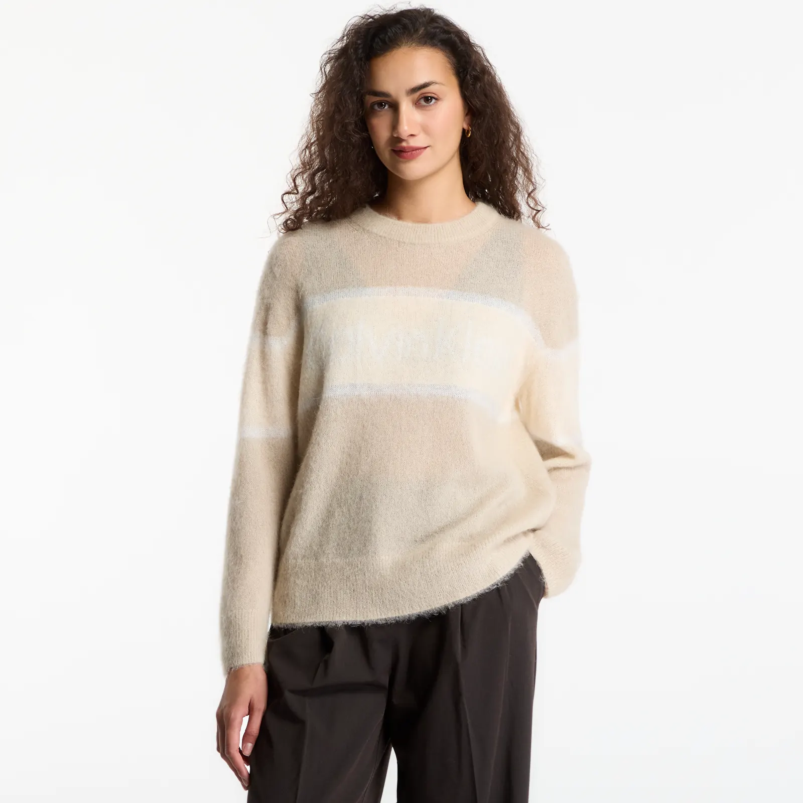 Svetry Calvin Klein Jeans Brushed Alpaca Stripe Logo Sweat White Pepper