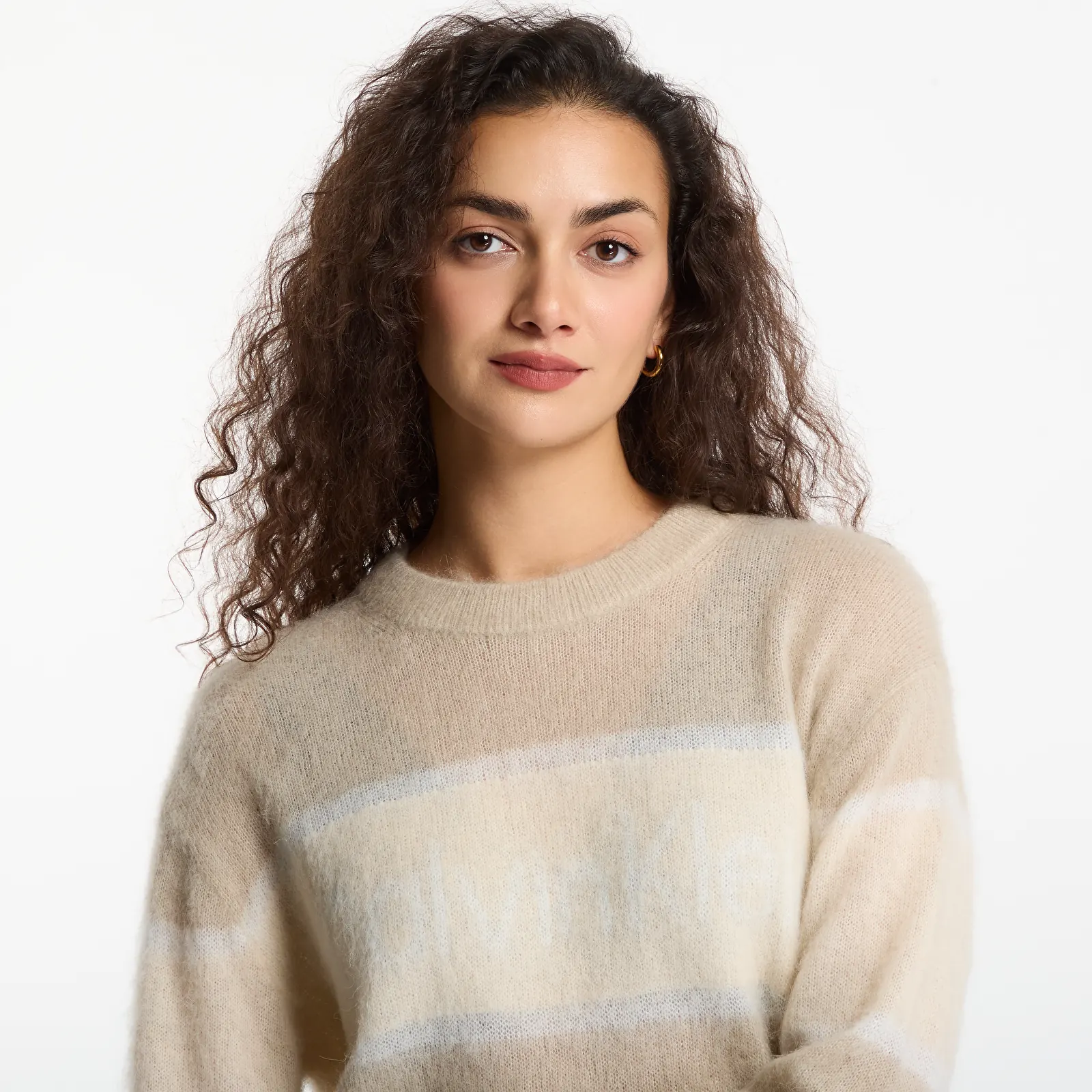 Svetry Calvin Klein Jeans Brushed Alpaca Stripe Logo Sweat White Pepper