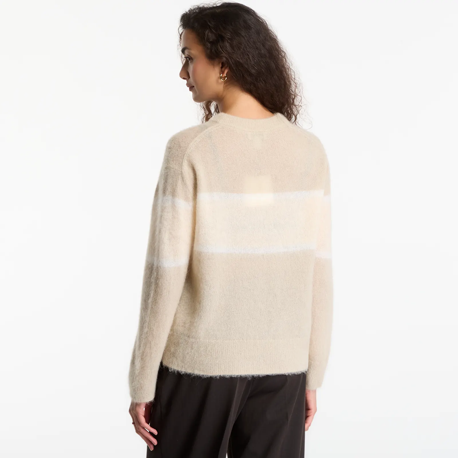 Svetry Calvin Klein Jeans Brushed Alpaca Stripe Logo Sweat White Pepper