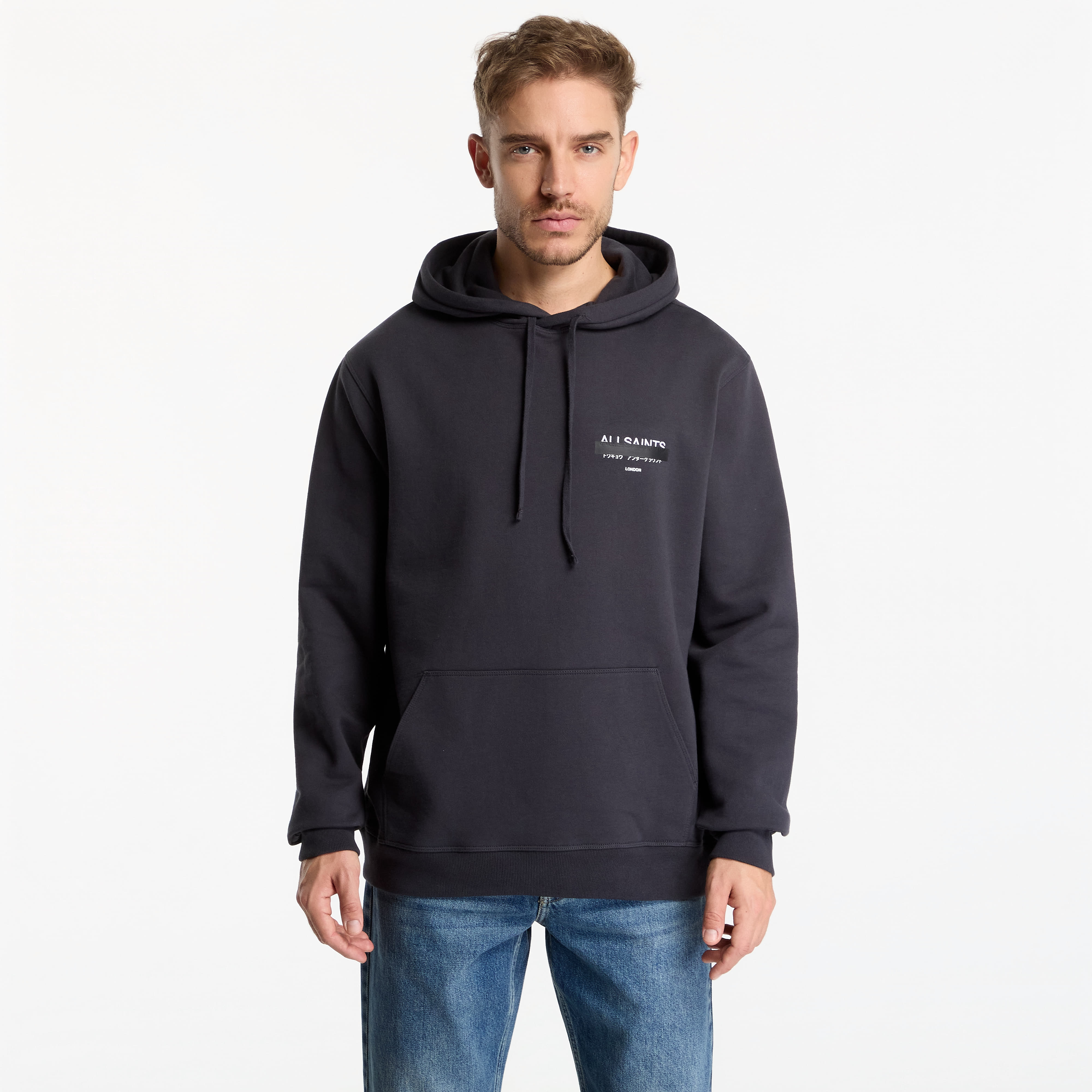 Суитшърт AllSaints Redact Pullover Embroidered Logo Hoodie Washed Black XL