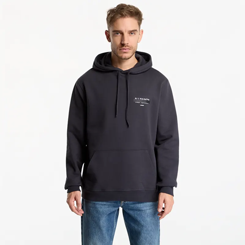Hoodica AllSaints Redact Pullover Embroidered Logo Hoodie Washed Black