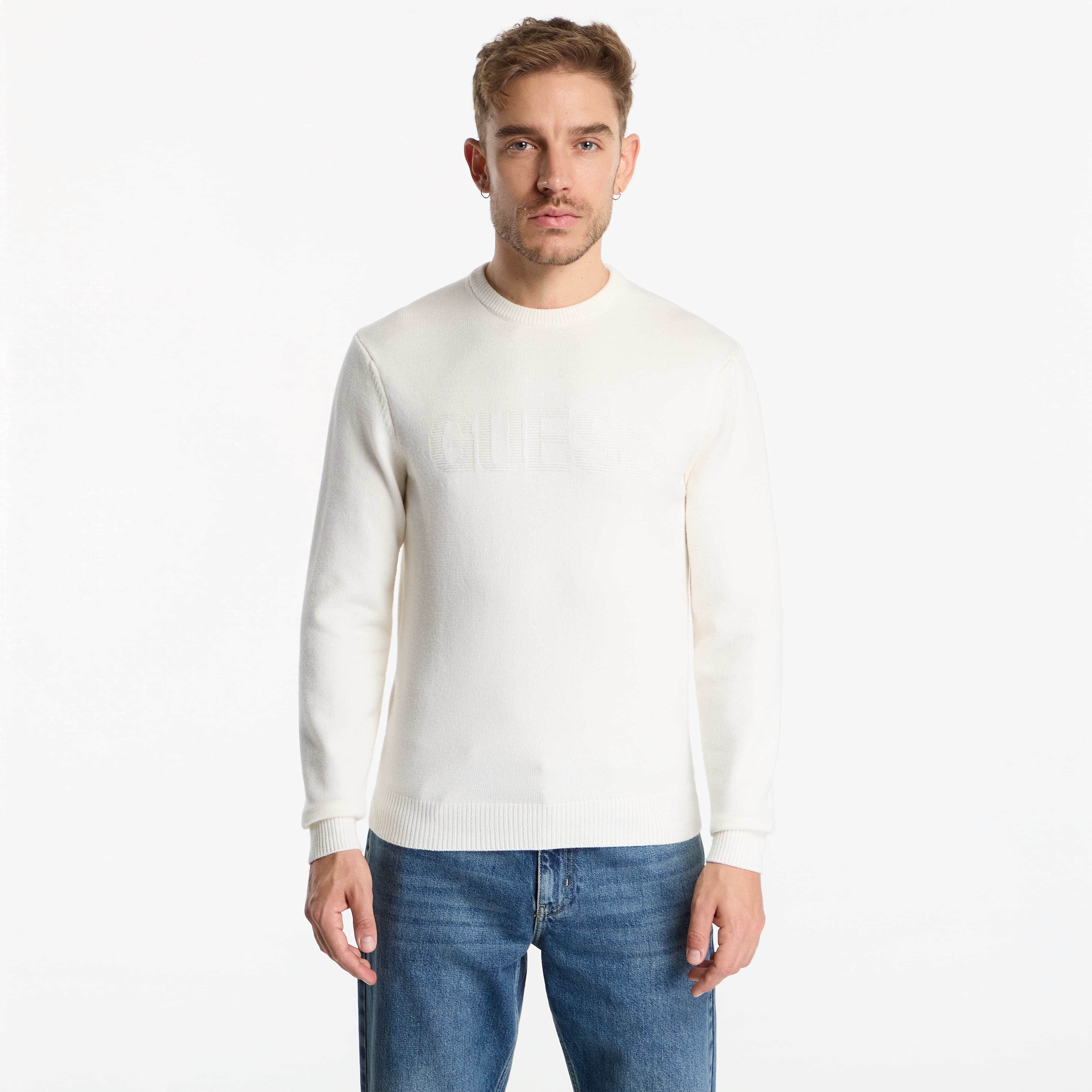 Пуловер Guess Jeans Noburo Cn Logo Reverse Ls Sweater Beige Linen XL