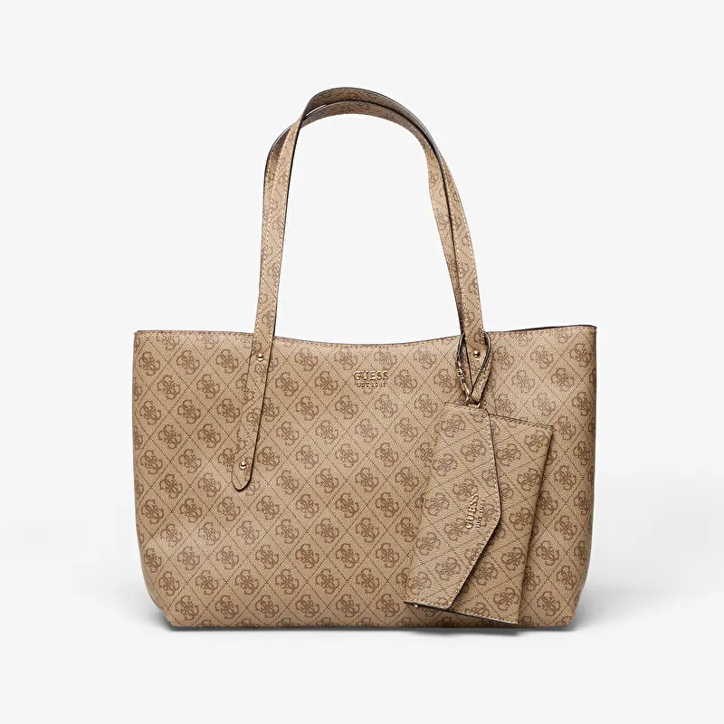 Guess Brenton Top Zip Tote Latte Logo