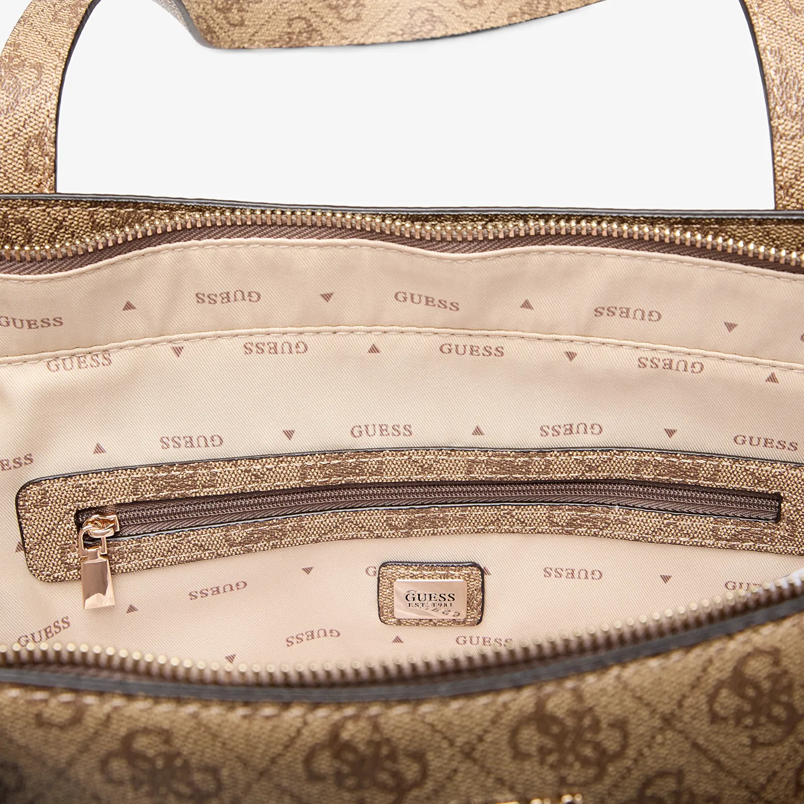 Kabelky Guess Brenton Top Zip Tote Latte Logo