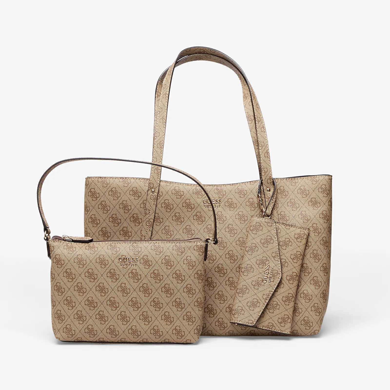Kabelky Guess Brenton Top Zip Tote Latte Logo