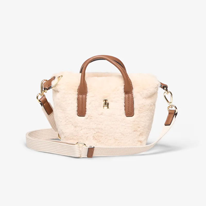 Tommy Hilfiger Popette Micro Tote Faux Fur Beige