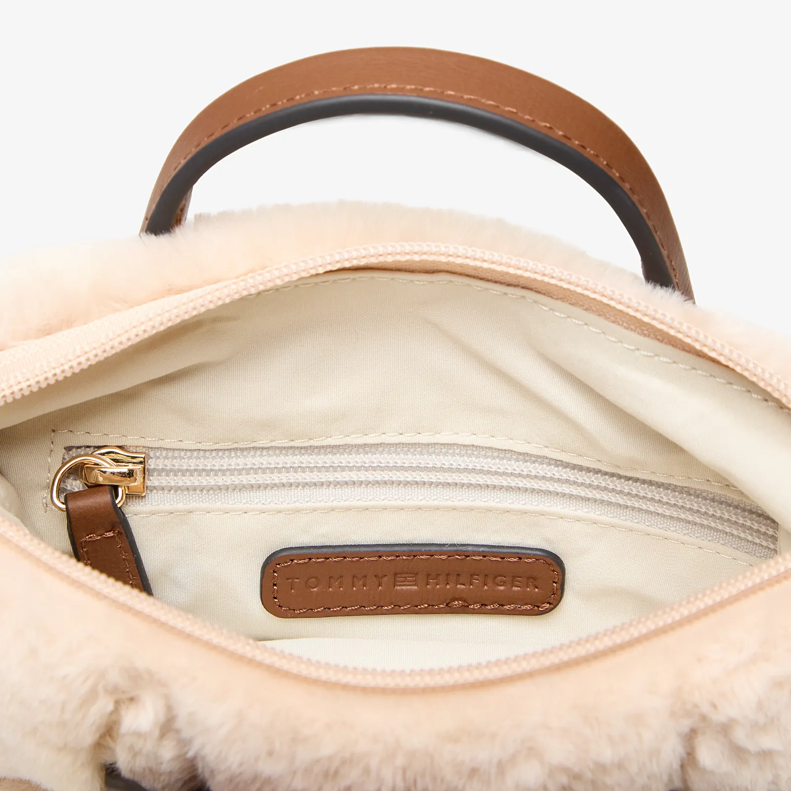 Genți de mână Tommy Hilfiger Popette Micro Tote Faux Fur Beige