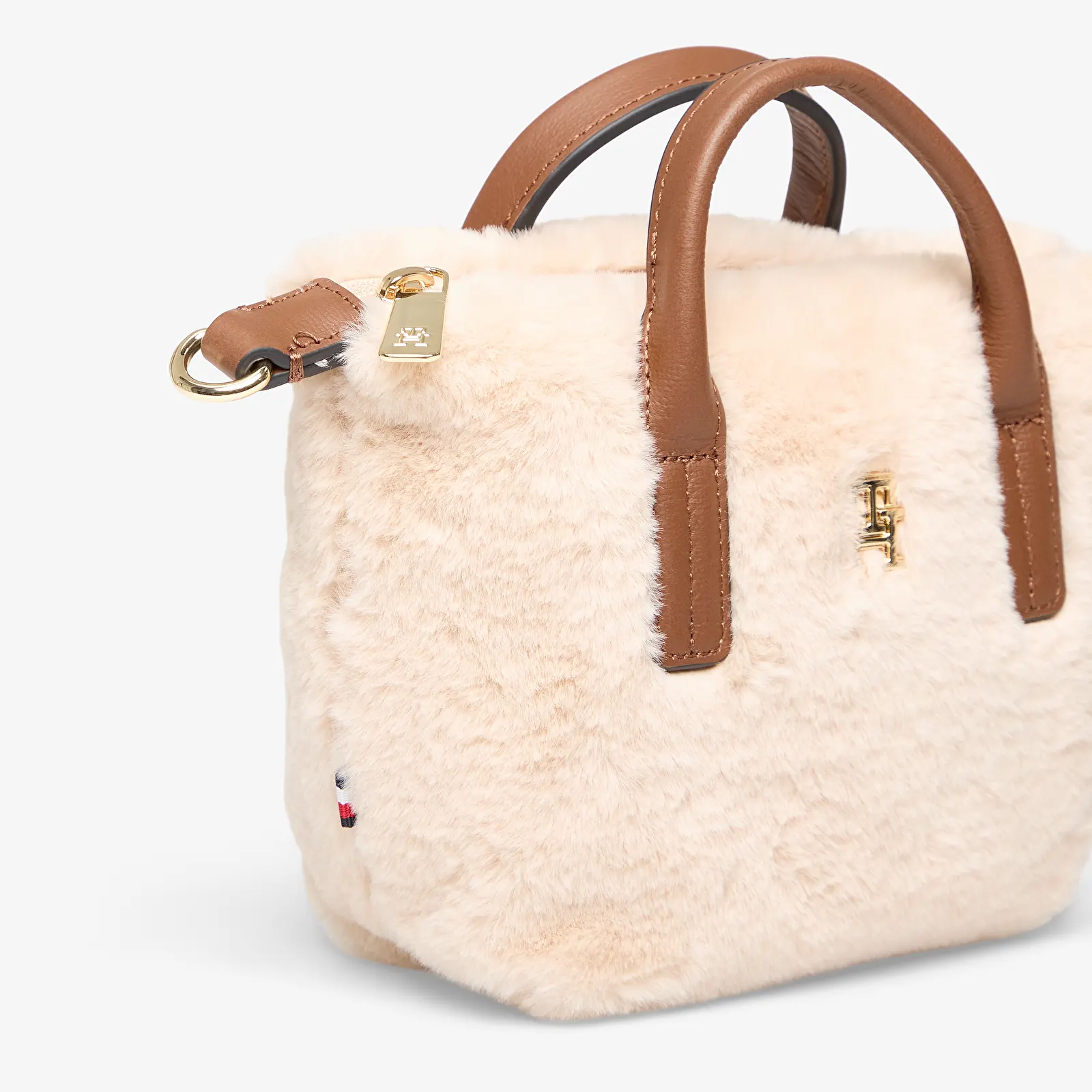 Genți de mână Tommy Hilfiger Popette Micro Tote Faux Fur Beige