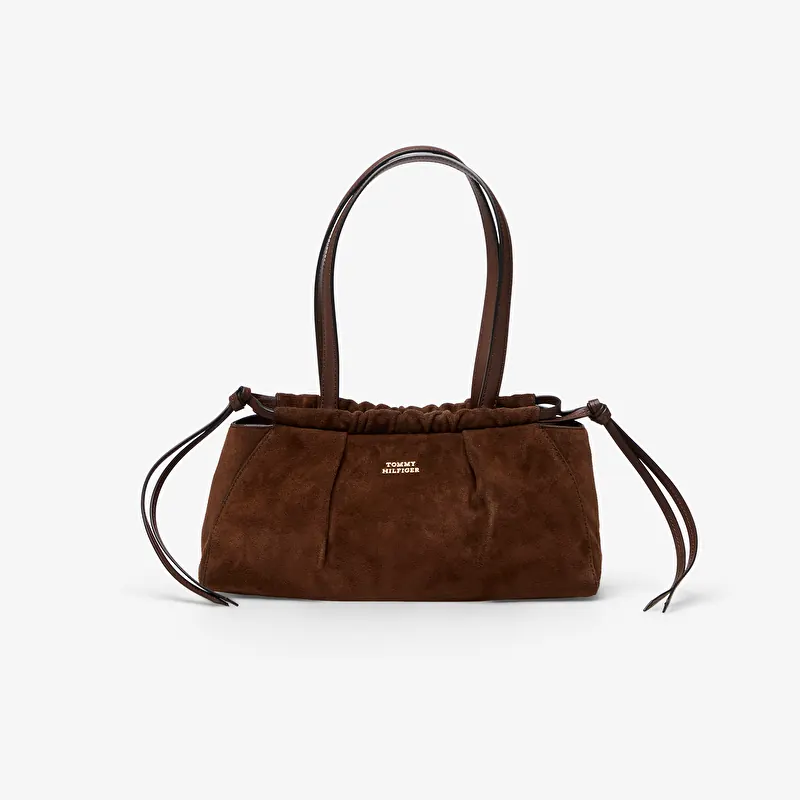 Tommy Hilfiger Soft Leather Shoulder Bag Suede Fondant Brown