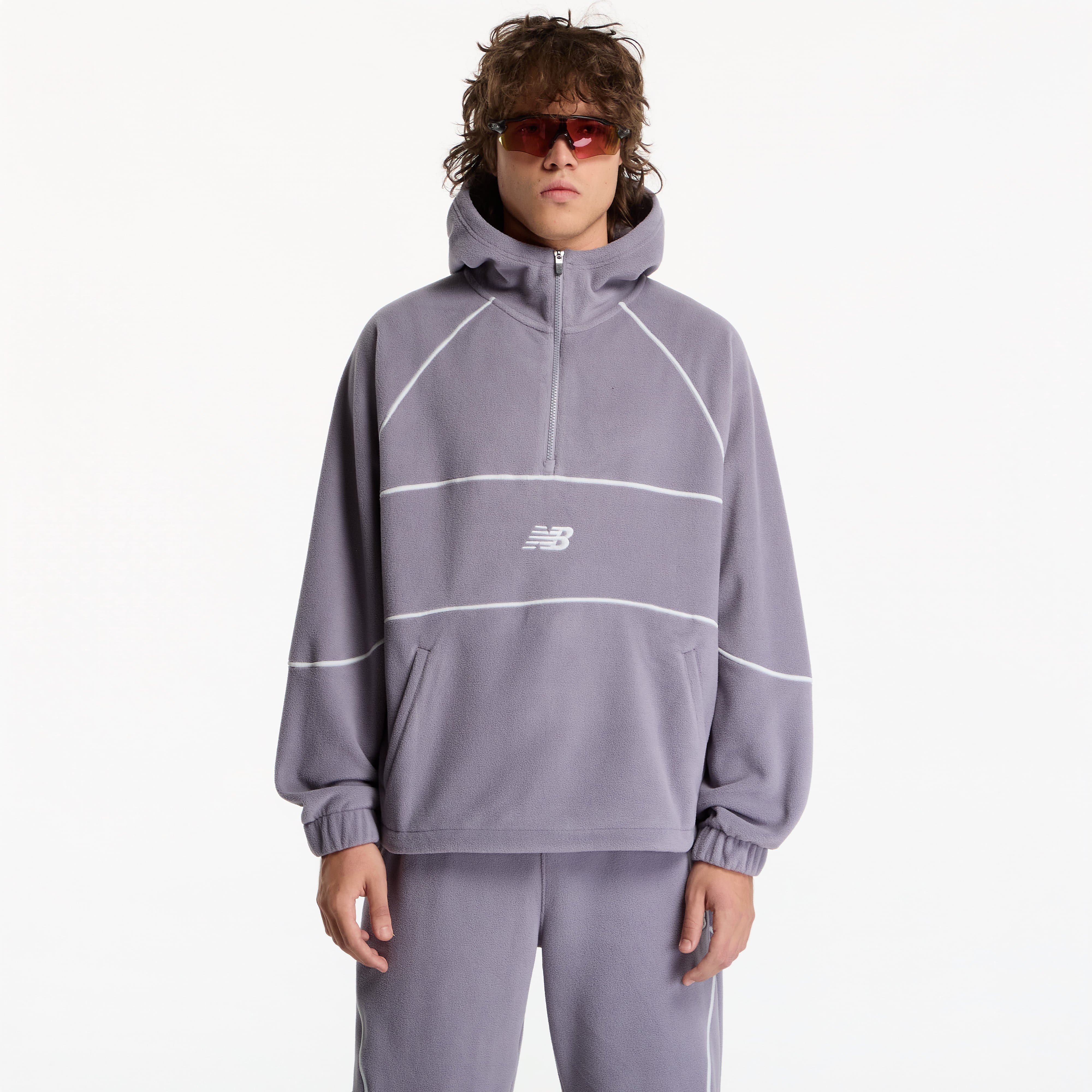 Суитшърт New Balance Trackside Polar Fleece Hoodie Off-Line Grey XL