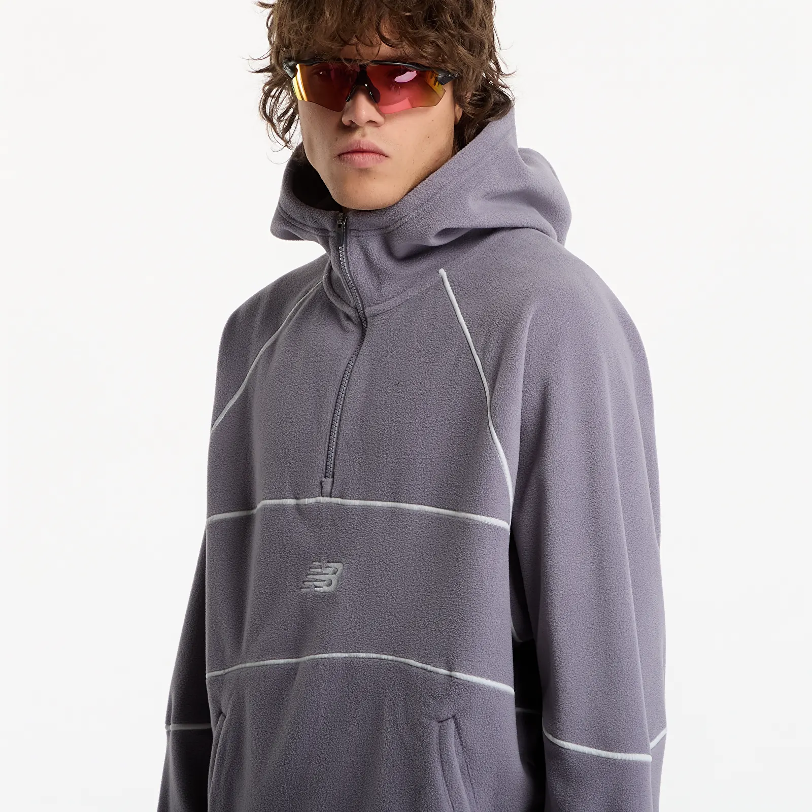 Men's sweatshirts New Balance Trackside Polar Fleece Hoodie Off-Line Grey