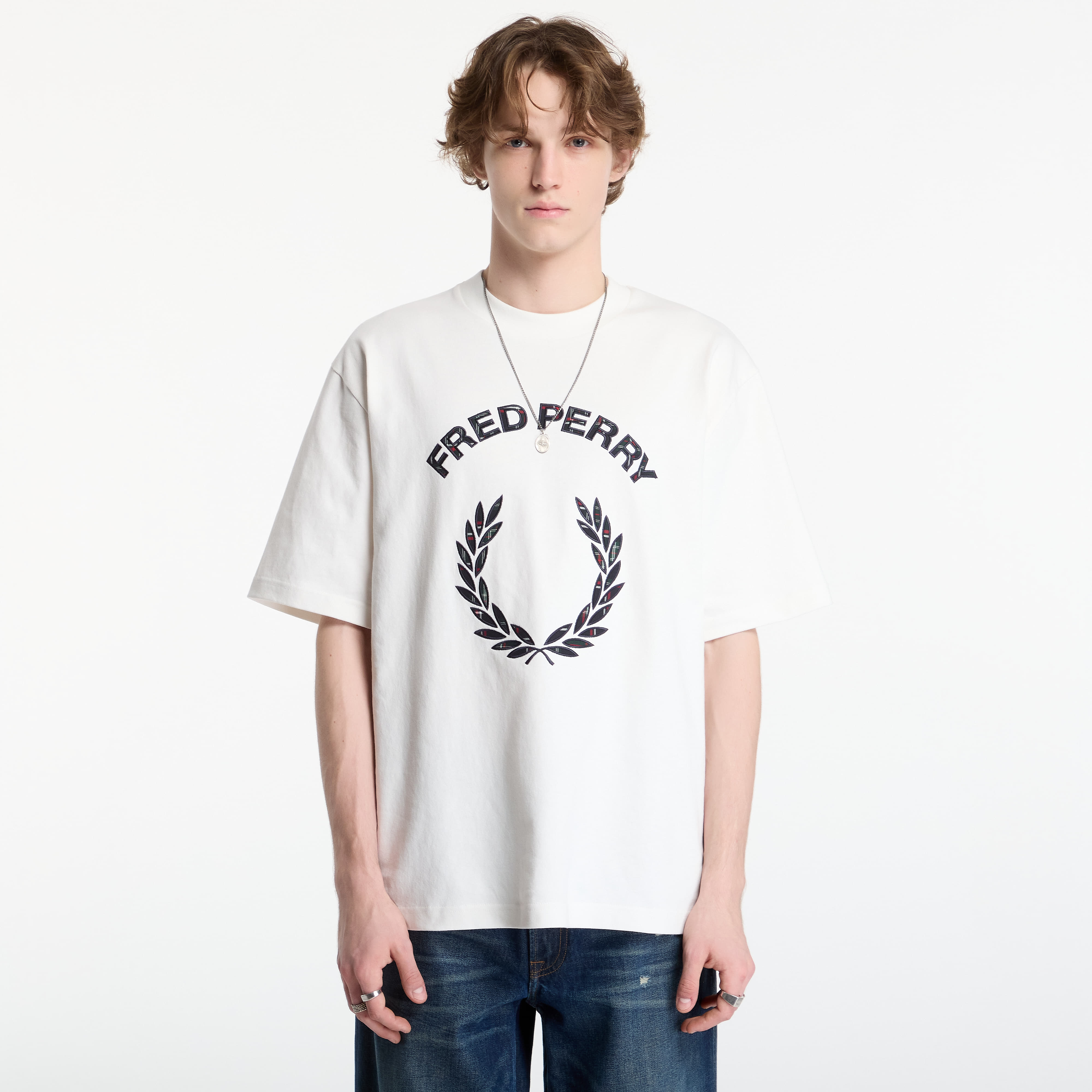 Тениска FRED PERRY Tartan Applique T-shirt Snow White XL
