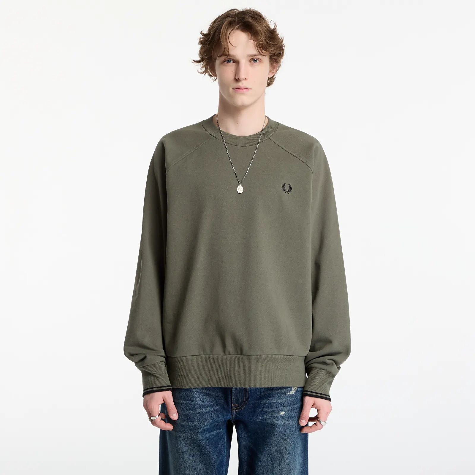 Sudaderas con capucha para hombre FRED PERRY Tipped Crewneck Sweatshirt Black