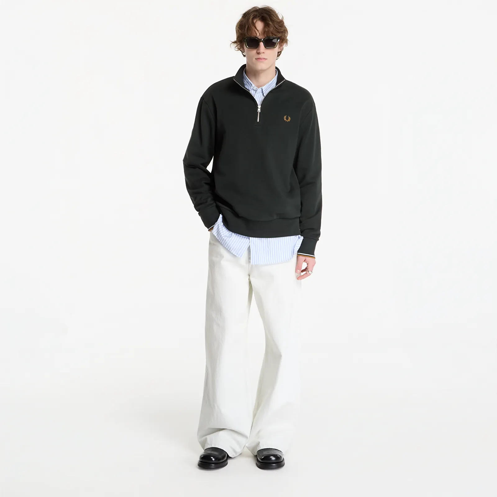Sudaderas con capucha para hombre FRED PERRY Half Zip Sweatshirt Night Green/Black