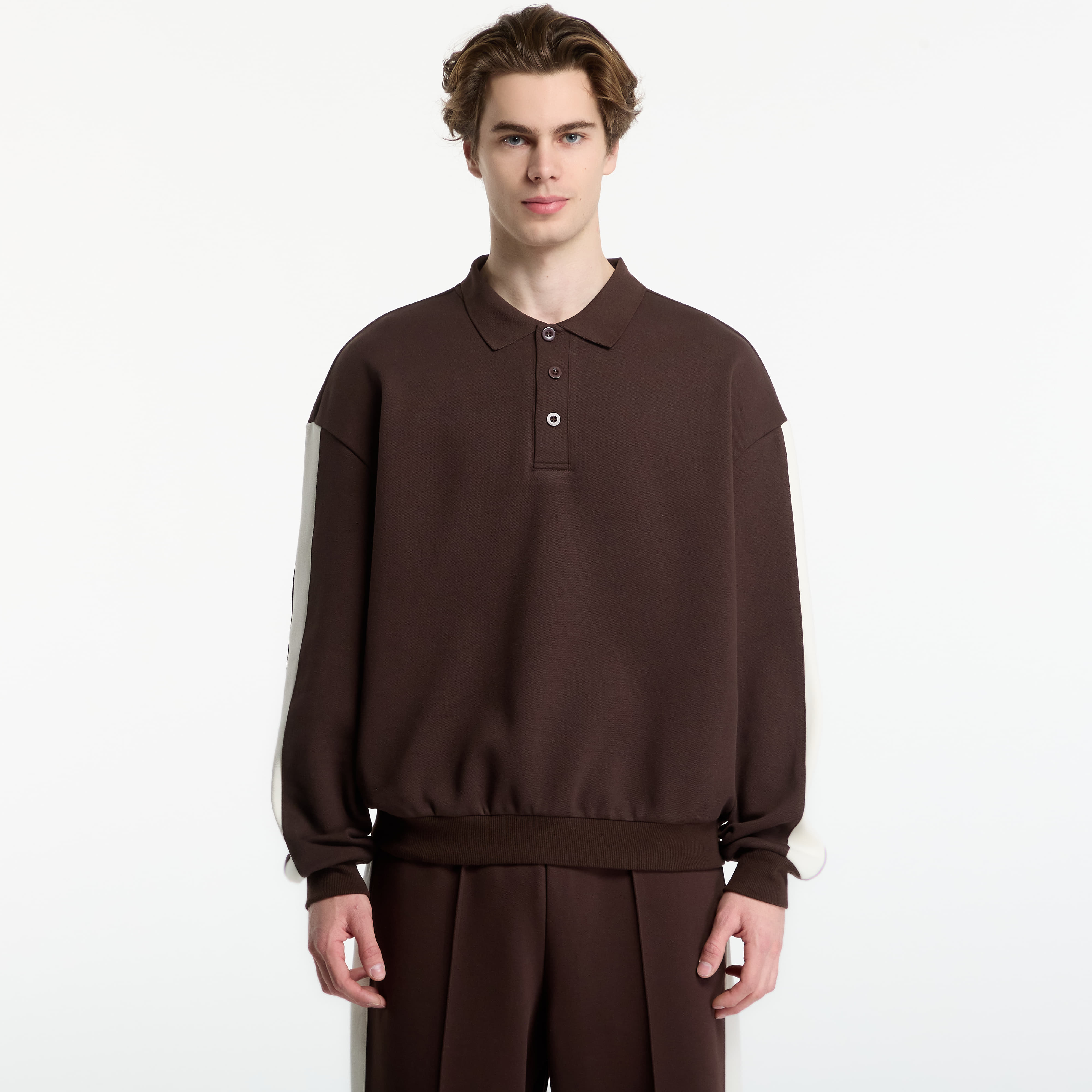 Тениска Urban Classics Oversized Piqué Longsleeve Polo Brown L