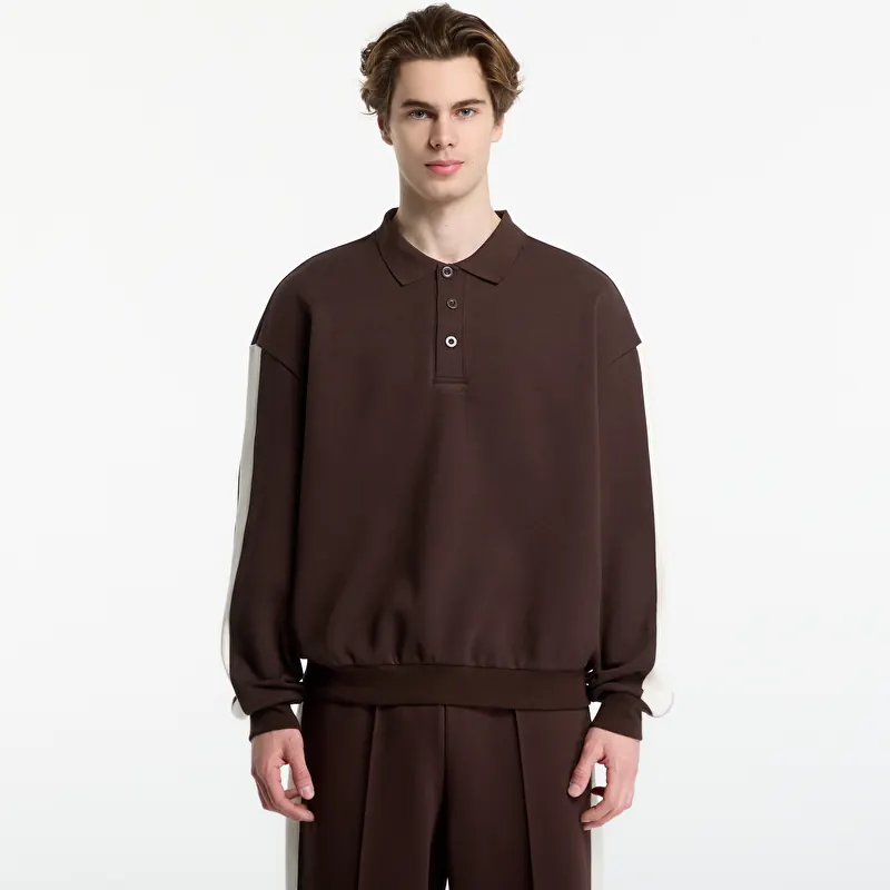 T-krekls Urban Classics Oversized Piqué Longsleeve Polo Brown