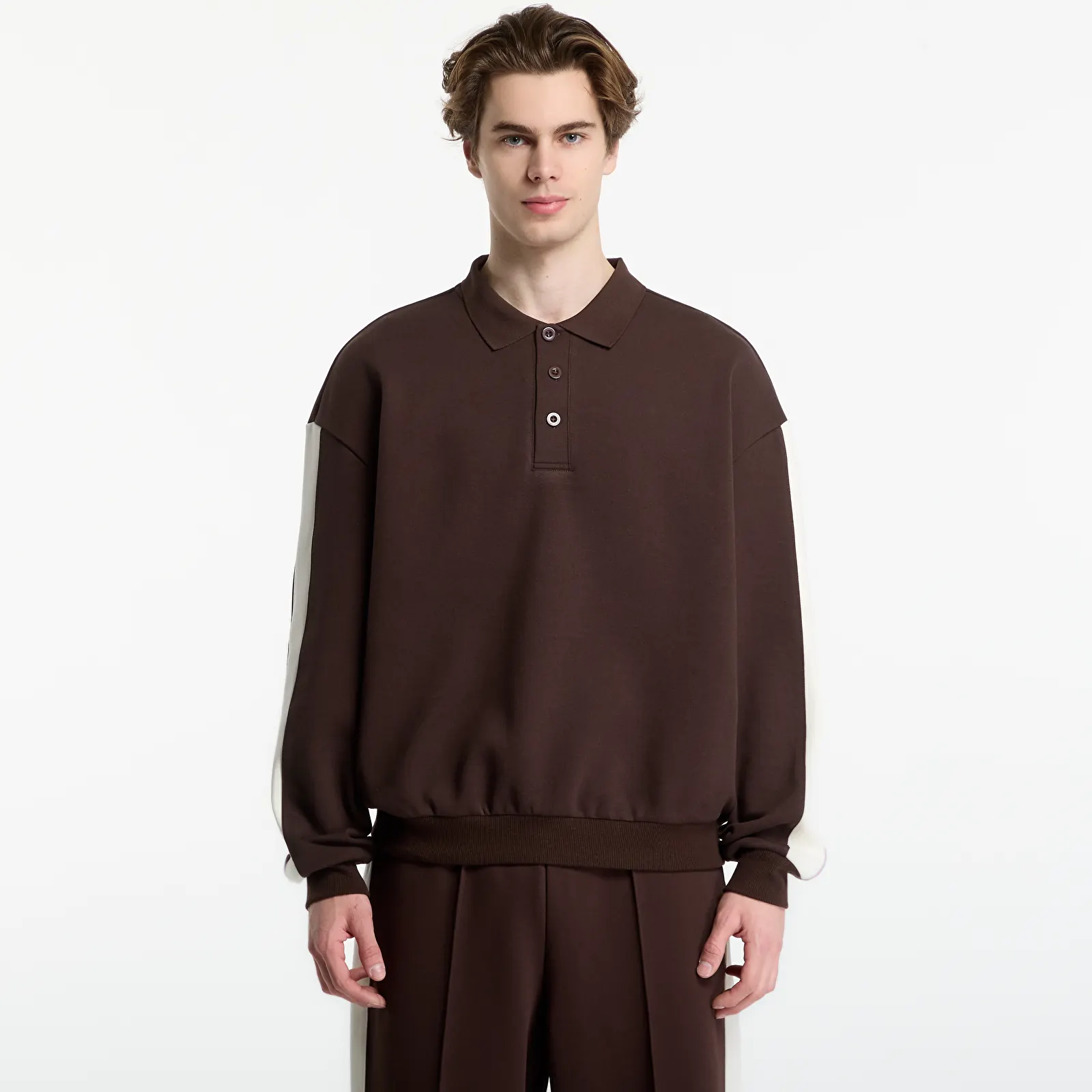 Trička Urban Classics Oversized Piqué Longsleeve Polo Brown