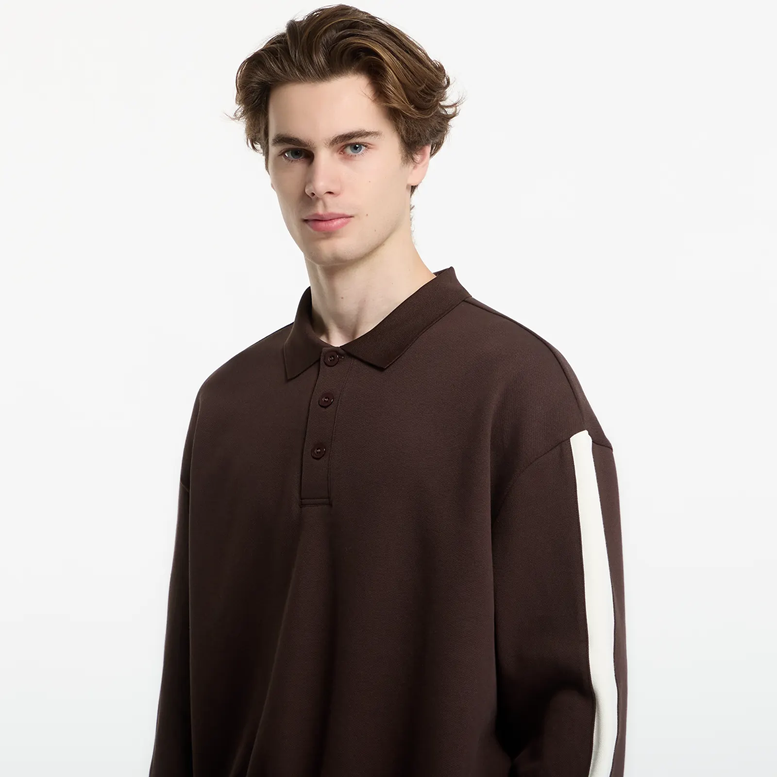 Trička Urban Classics Oversized Piqué Longsleeve Polo Brown