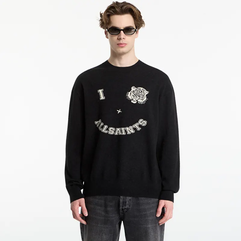 Pulover AllSaints Grinner Crew Black/ Ecru White