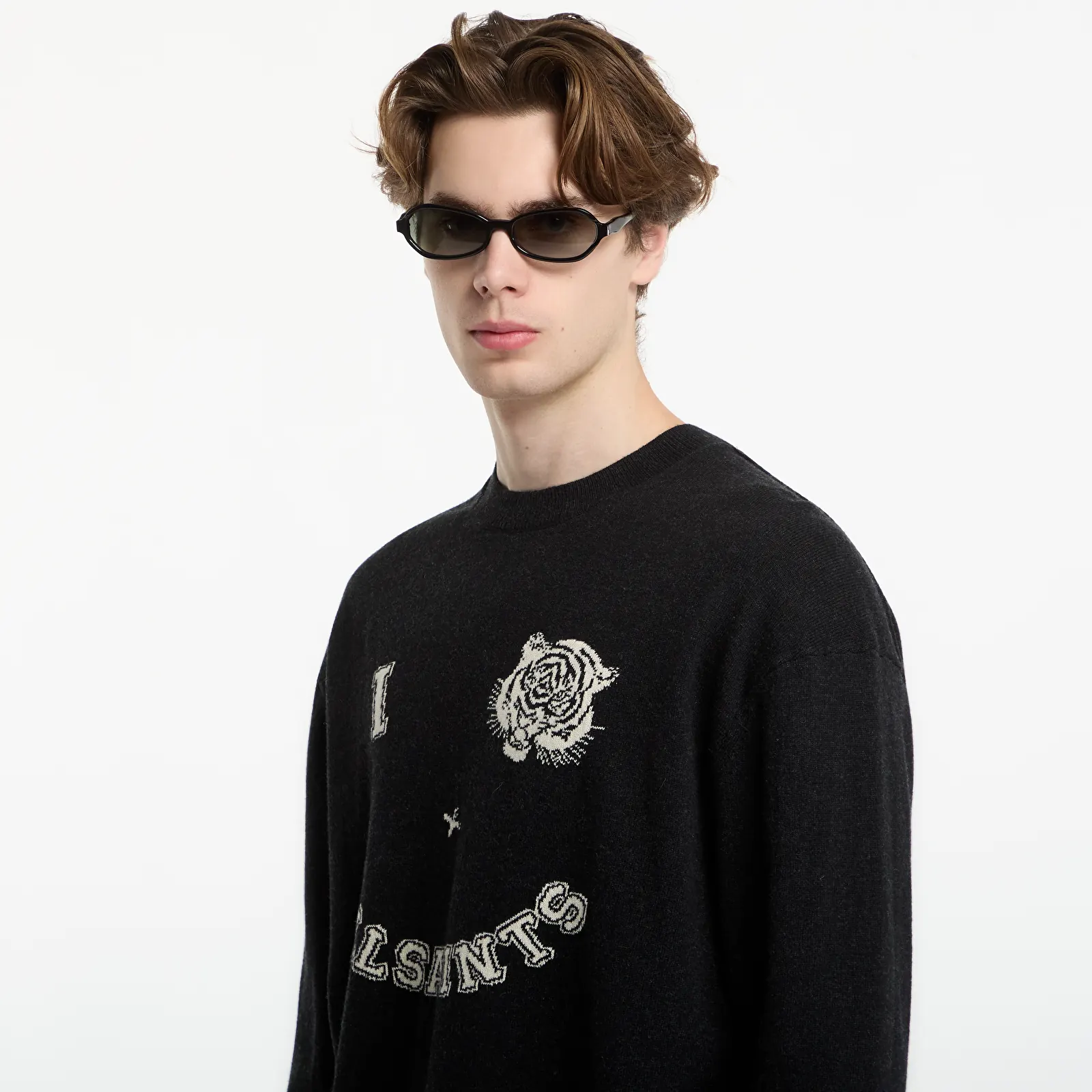 Sweaters AllSaints Grinner Crew Black/ Ecru White